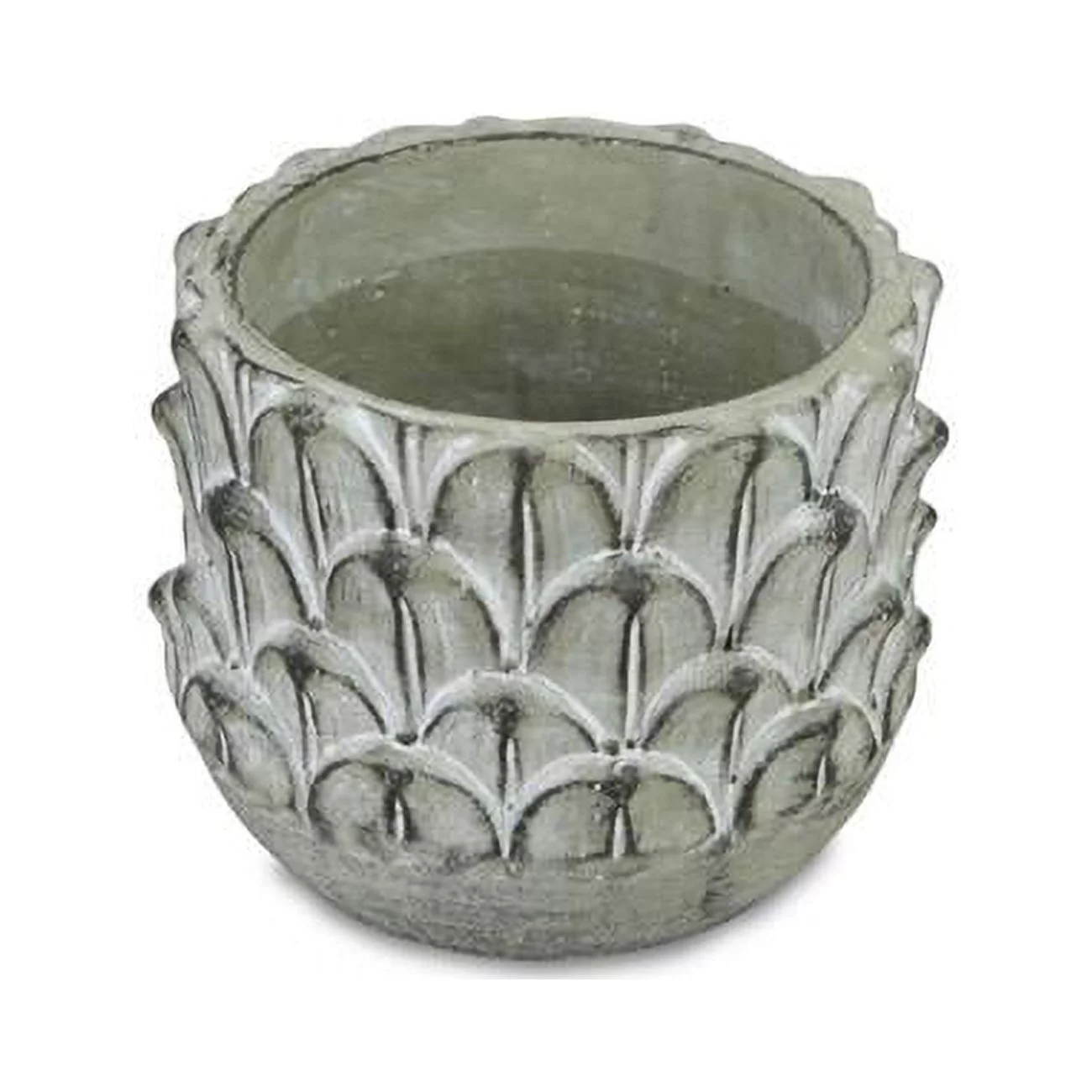 Cheungs 5451S Cement Pot with Overlapping Feather Pattern, Round - Small