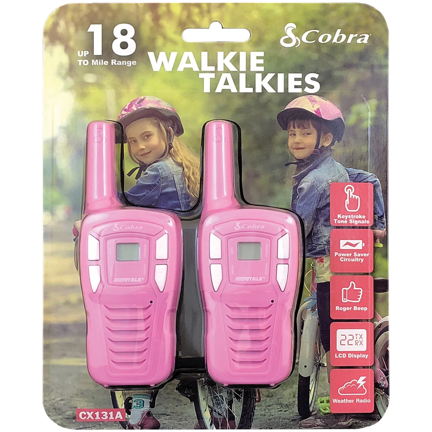 Cobra CX131A 18-Mile 2-Way Radios/Walkie Talkies (Pink)