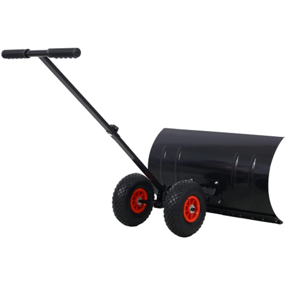 Snow Shovel with Wheels, Snow Pusher, Cushioned Adjustable Angle Handle Snow Removal Tool, 29
