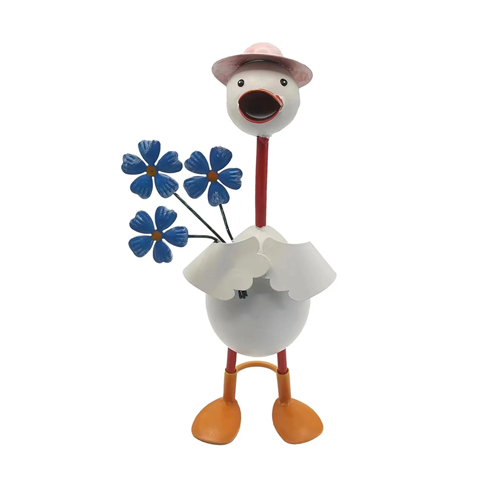 TISHITA Duck Garden Statue Animal Garden Statue Lovely Ornament for Pond Lawn Garden Blue Flowers