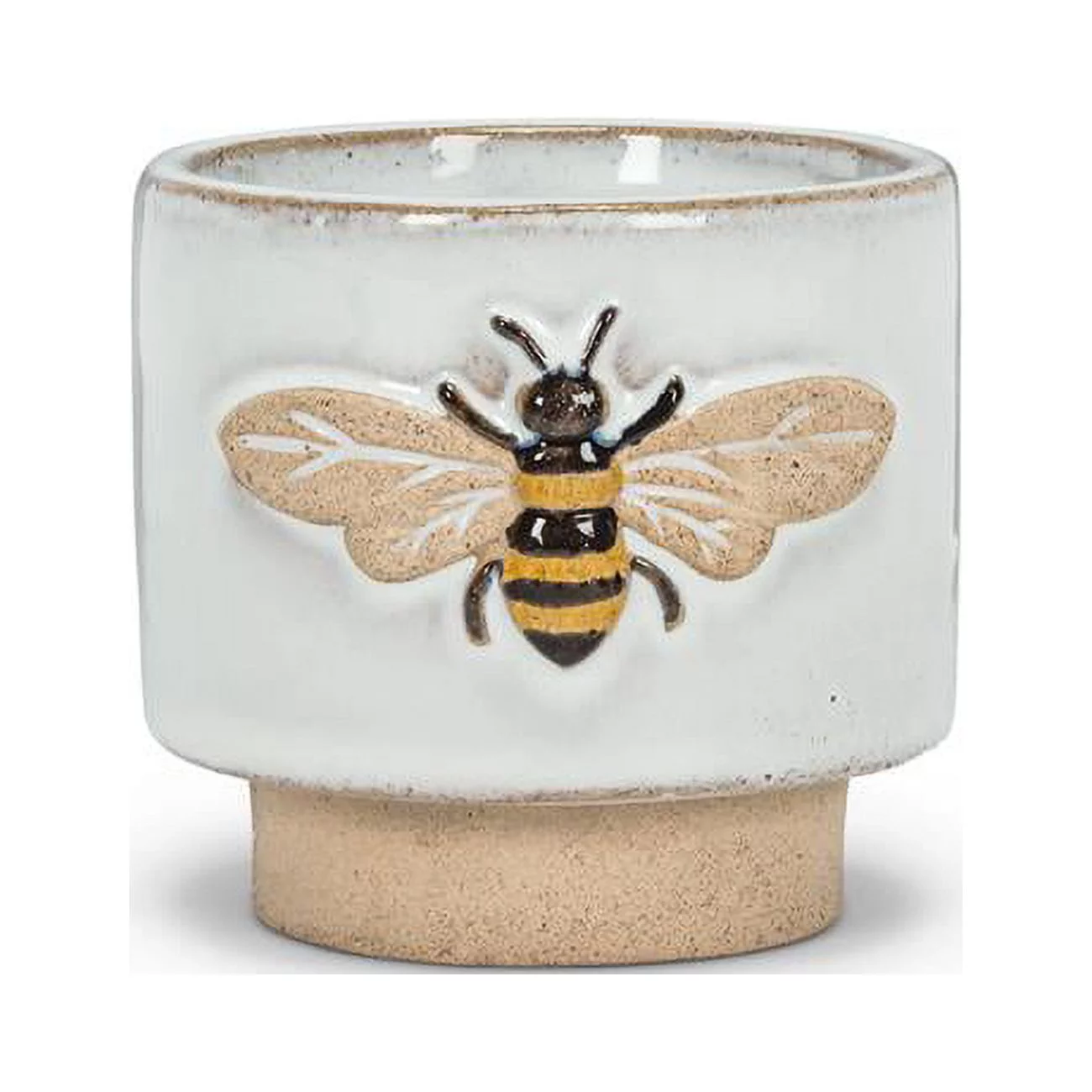 3 in. Single Emboss Bee Planter, White & Natural - Small