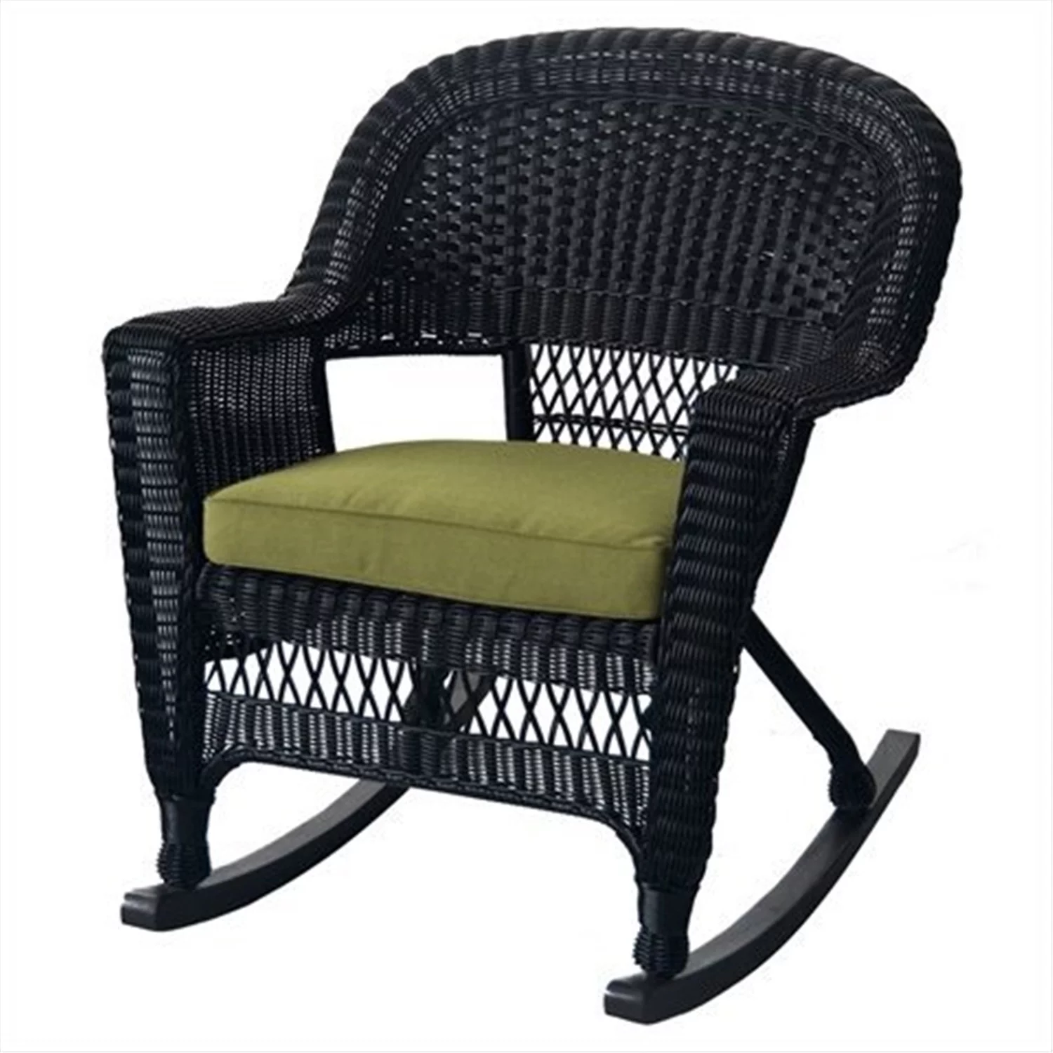 Jeco Rocker Wicker Chair with Green Cushion - Set of 2-Finish:Black
