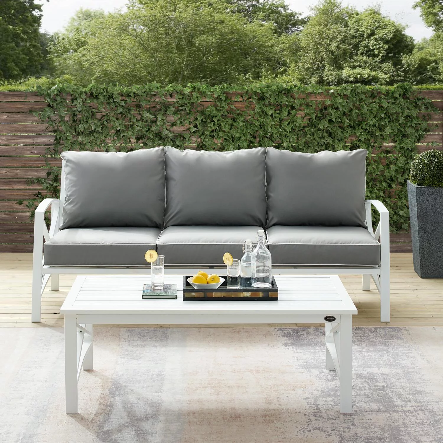 Maykoosh Baroque Beauty 2Pc Outdoor Metal Sofa Set Gray/White - Sofa & Coffee Table