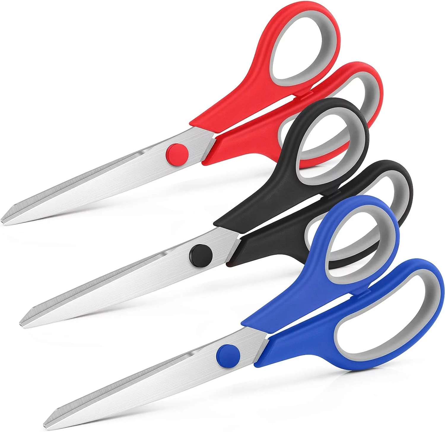 8-Inch Scissors Bulk Pack of 3, Ultra Sharp Blade Shears, Comfort-Grip Handles, Sturdy Sharp Scissors for Office Home School Sewing Fabric Craft Supplies, Right/Left Handed