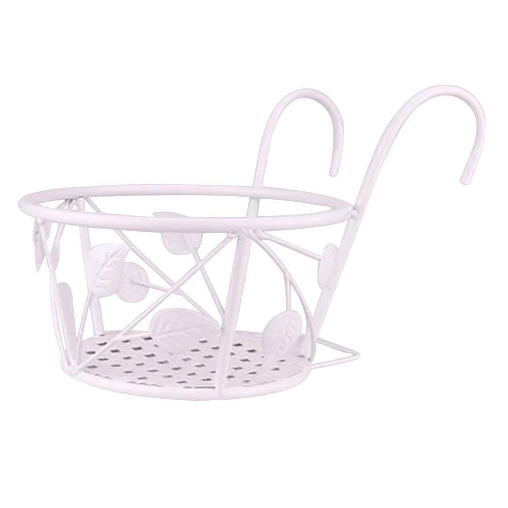 Stylish Iron Railings Home Decor Guardrail Hanging Flower Pot Rack Balcony Planter Pot Stand WHITE