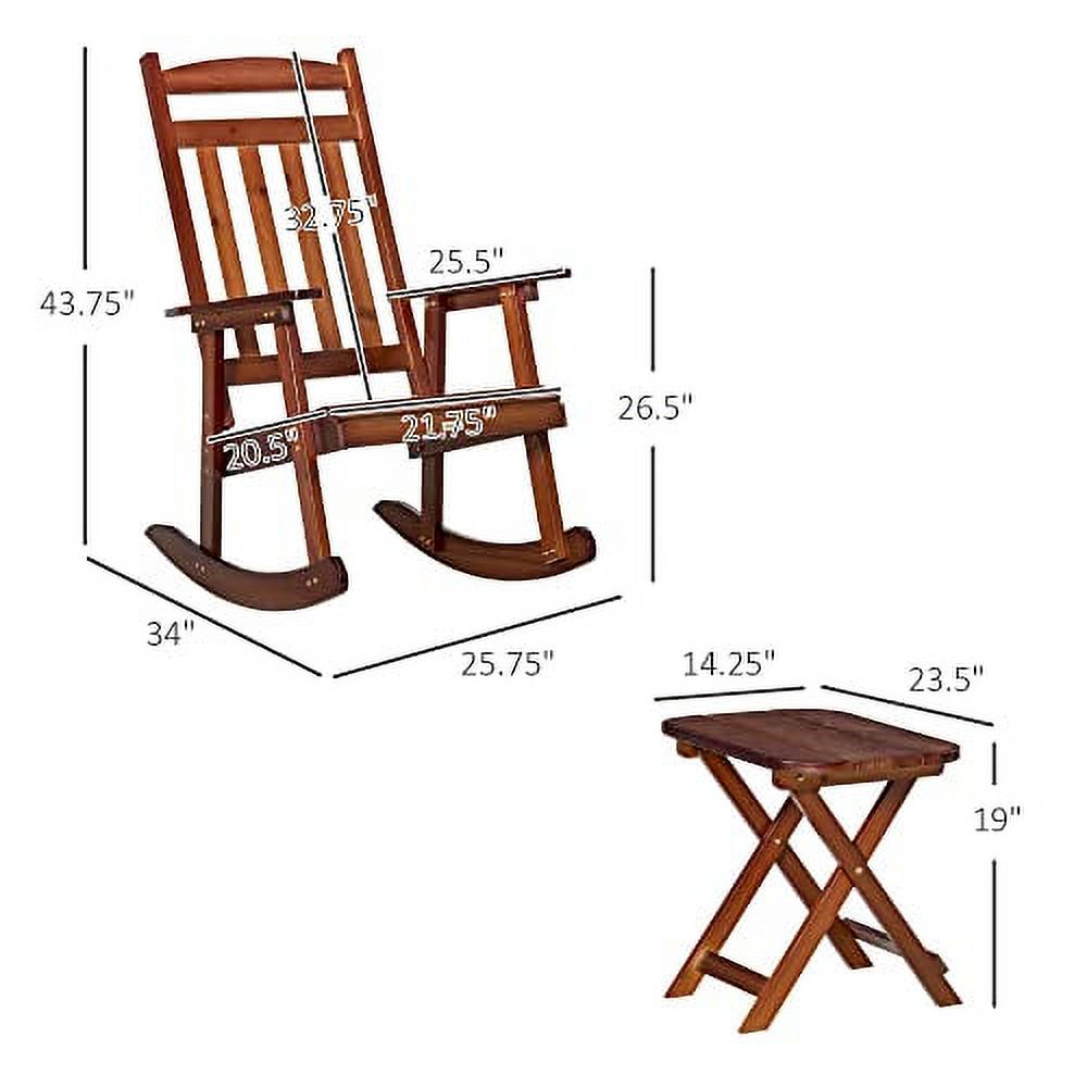 Outsunny 2 Pieces Wood Patio Bistro Set, Outdoor Rocking Chair Set with Armrests and High Back Rocking Chair and Portable Side Table, for Indoor, Outdoor, Patio, Backyard, Natural