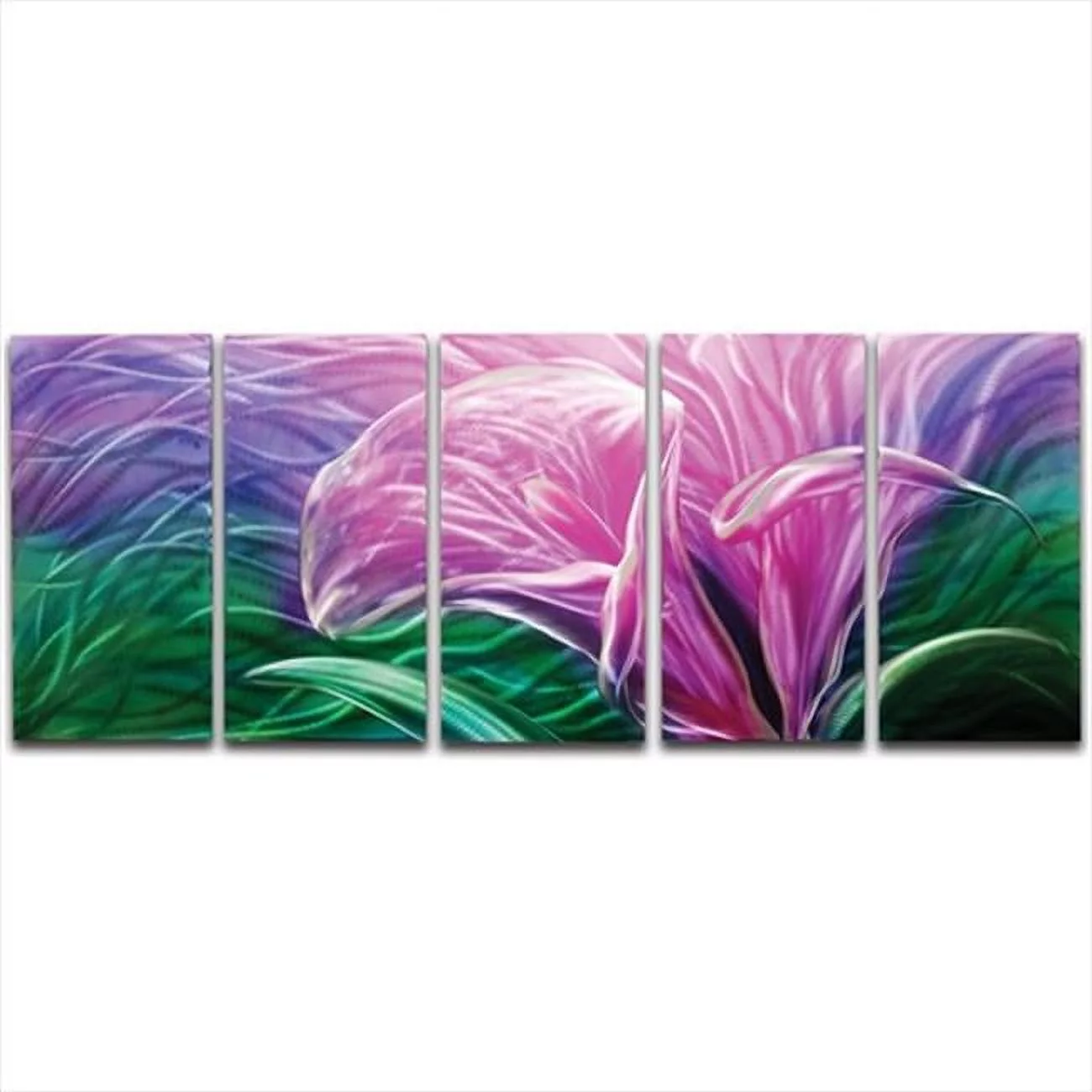 Metal Artscape MA10055 59 X 24 in. Electric Lily 5-Panel Handmade Metal Wall Art