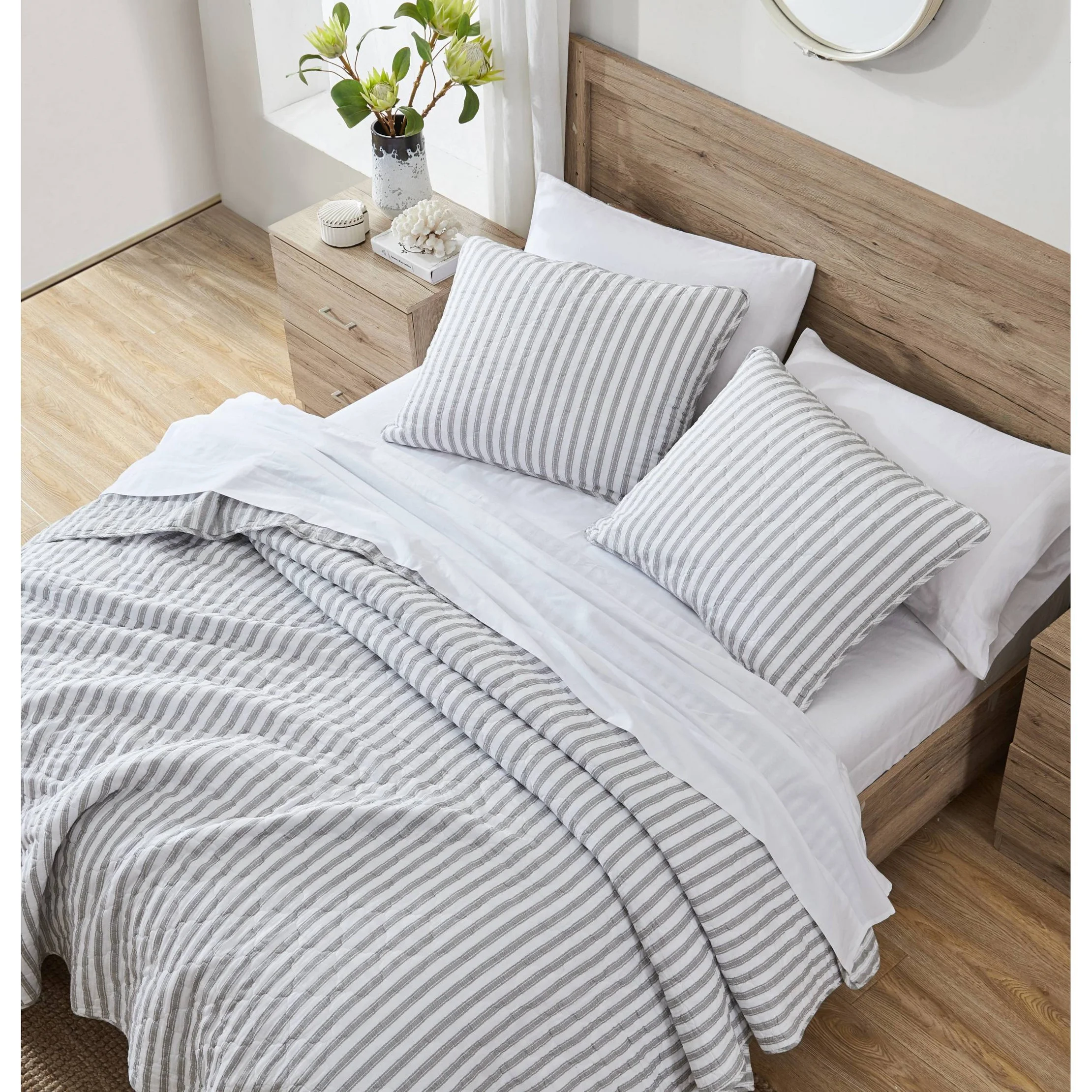 King Willow Way Ticking Stripe Quilt & Sham Set Gray -