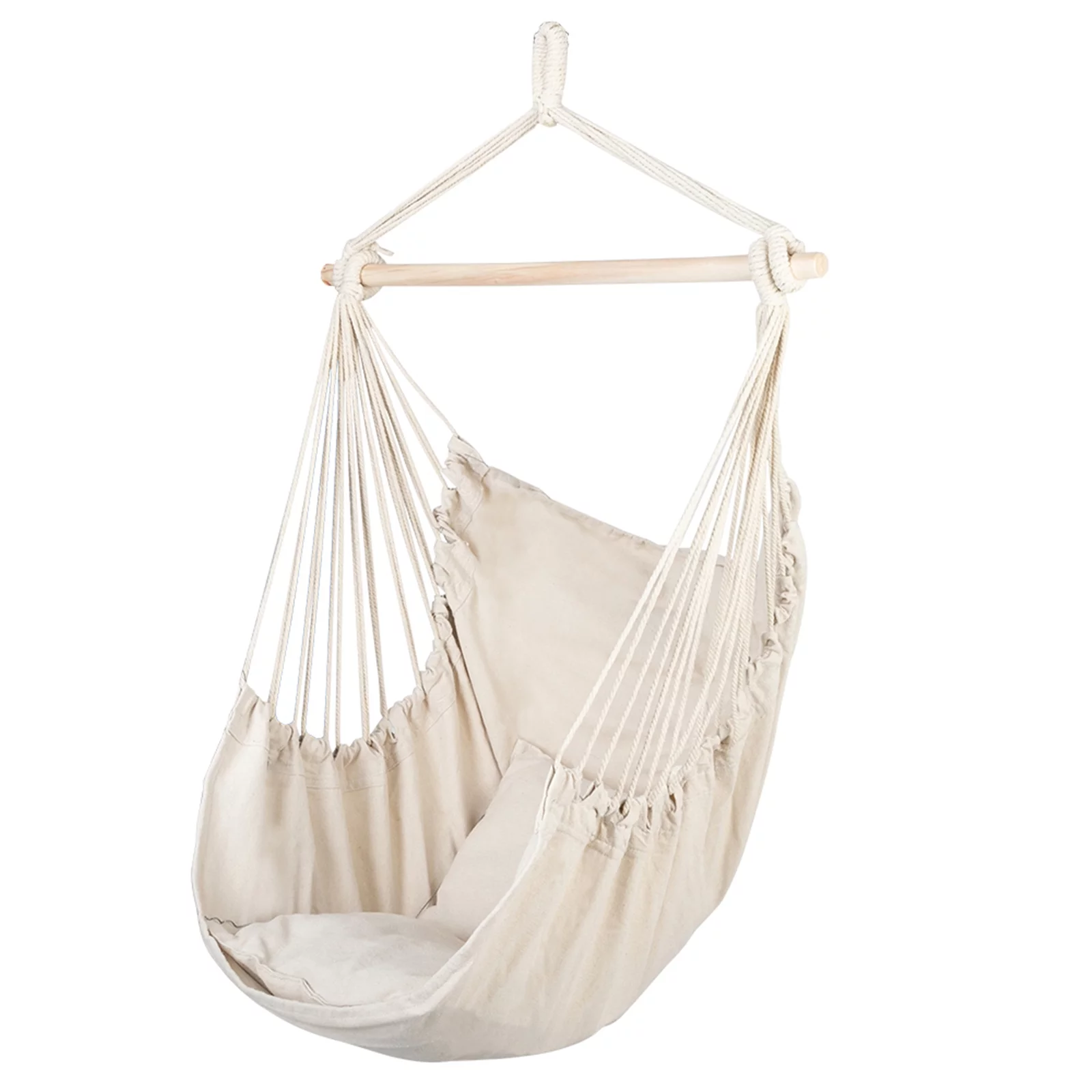 Outdoor Hanging Swing Cotton Hammock Chair with Pillows ,Beige