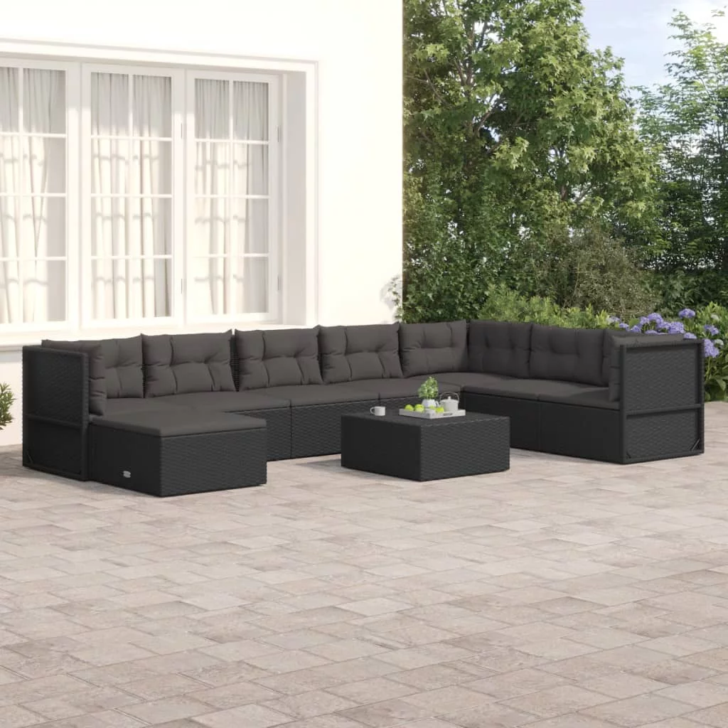 Irfora 8 Piece Patio Set with Cushions Black Poly Rattan