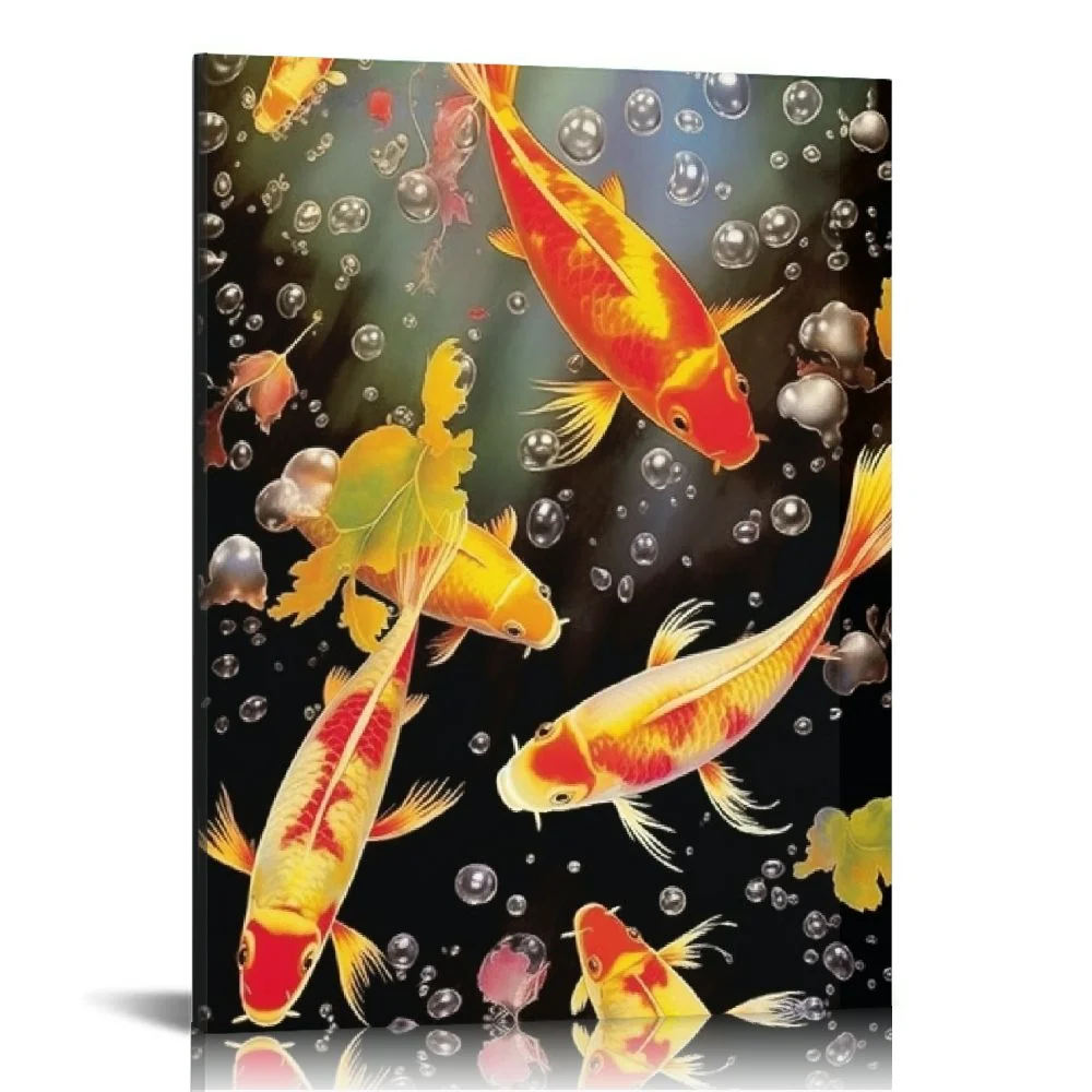 ARISTURING Nine Koi Fish Feng Shui Carp Golden Lotus Pond Canvas Poster Print Modern Wall Art Painting Picture Living Room Home Home Decoration Art Gift