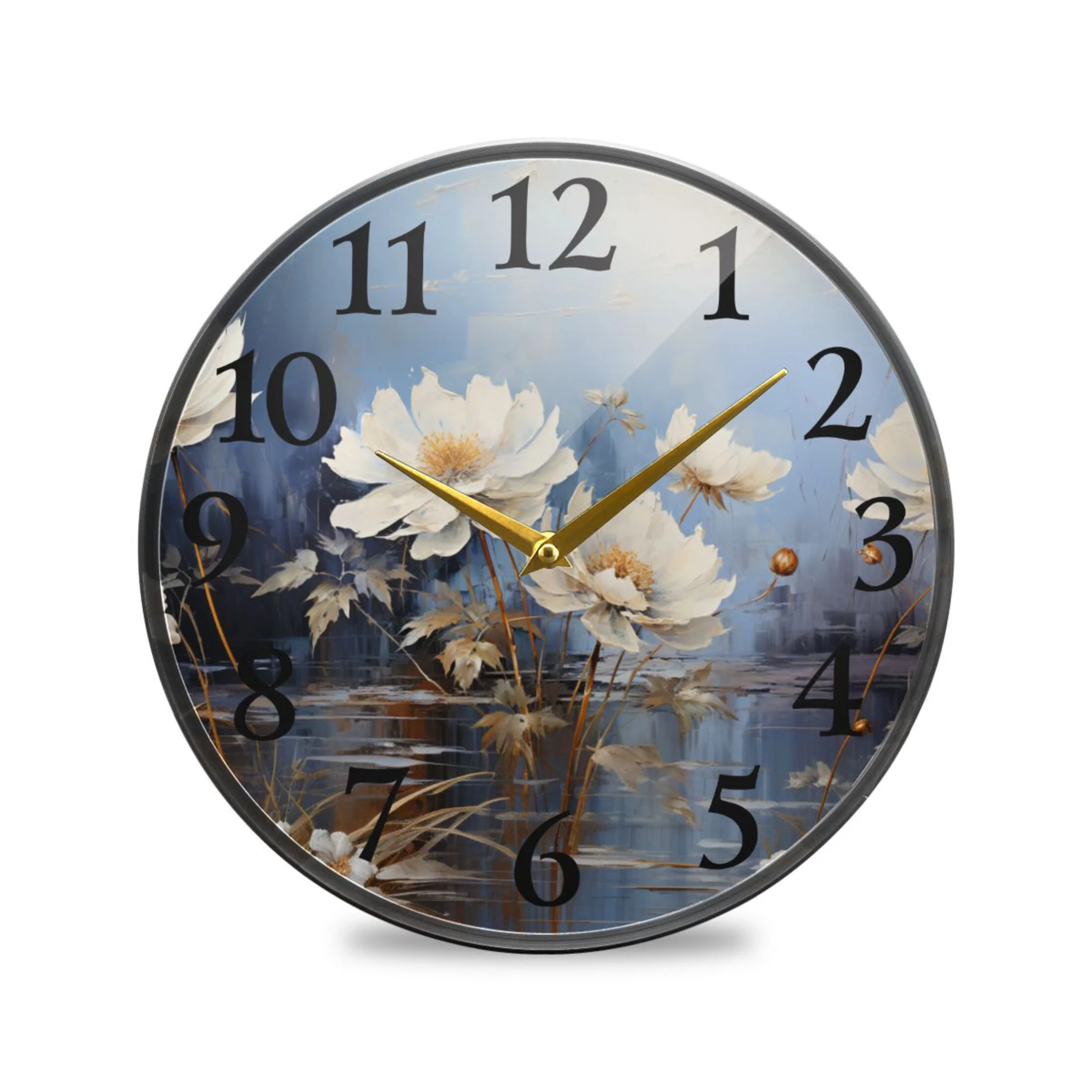 Floral on Water Wall Clocks Battery Operated 11.9 Inch Round Clock Acrylic Silent Non-Ticking Bedroom Living Room Decorative Clocks