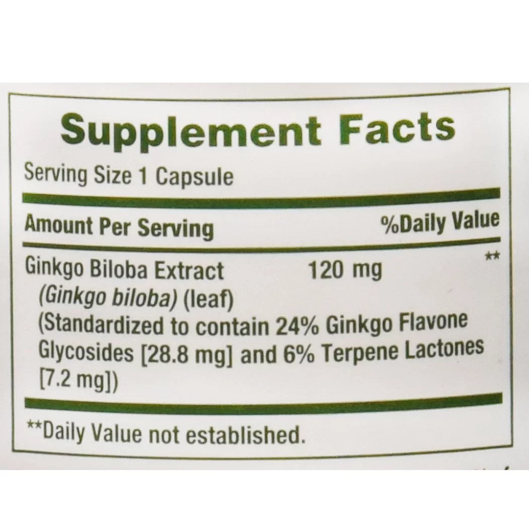 Nature's Bounty Ginkgo Biloba Standardized Extract 120 mg, 100 Capsules Ea