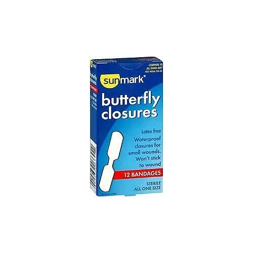 Sunmark Waterproof Butterfly Closure Bandages, 12 Count