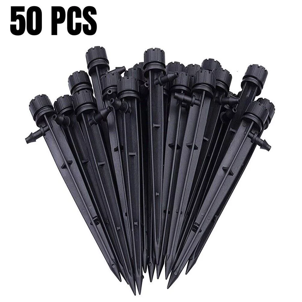 50pcs Adjustable Water Flow Irrigation Drippers Stake Emitter Drip System 360°