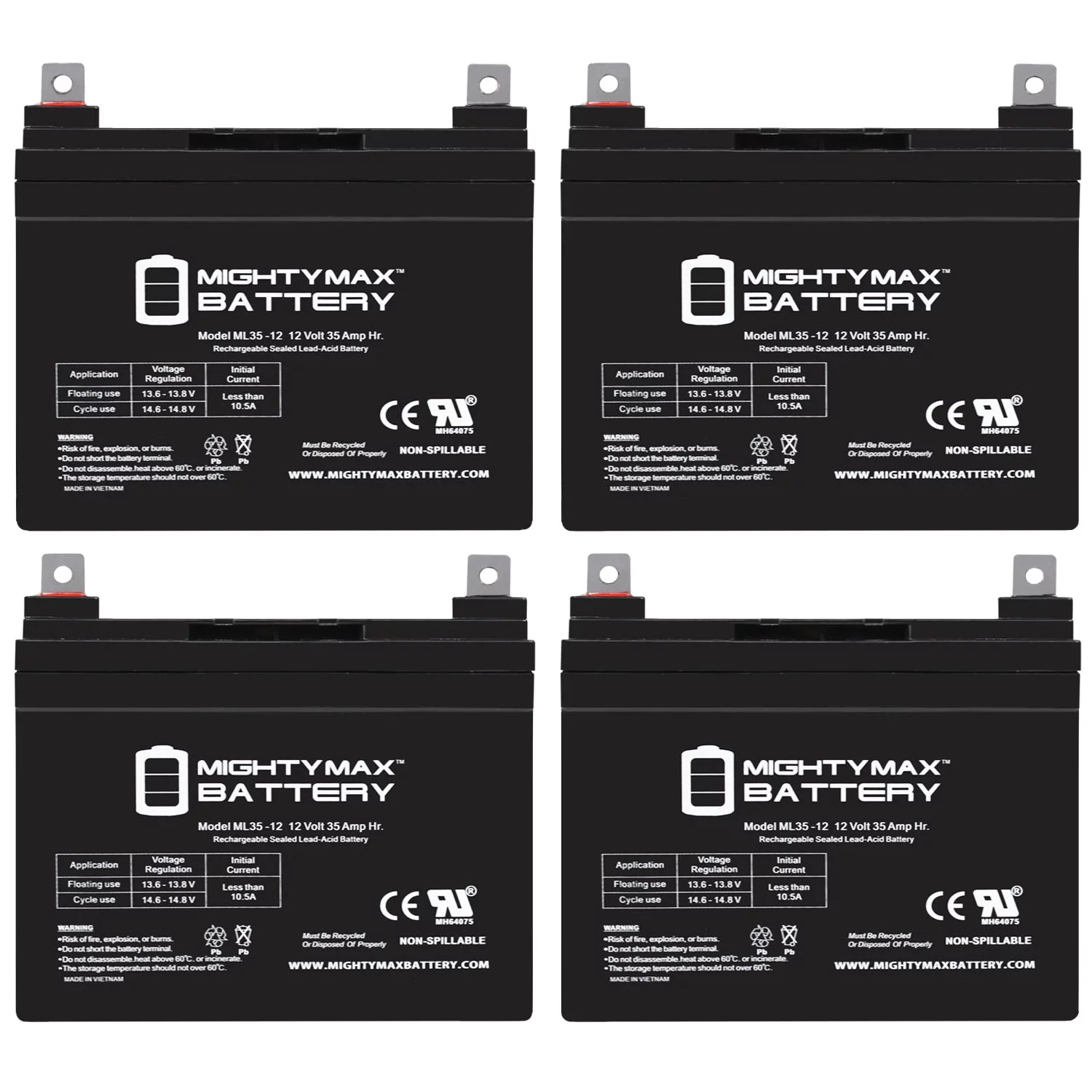 12V 35AH SLA Battery Replaces Gravely Corporation 408 Mower - 4 Pack