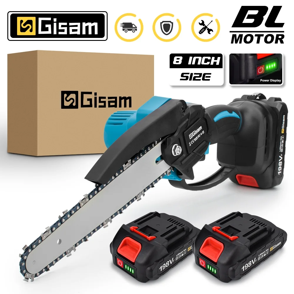 Gicam brushless 8 inch electric chain saw Cordless Mini handheld pruning saw wood cutters power tools for Makita 18V battery