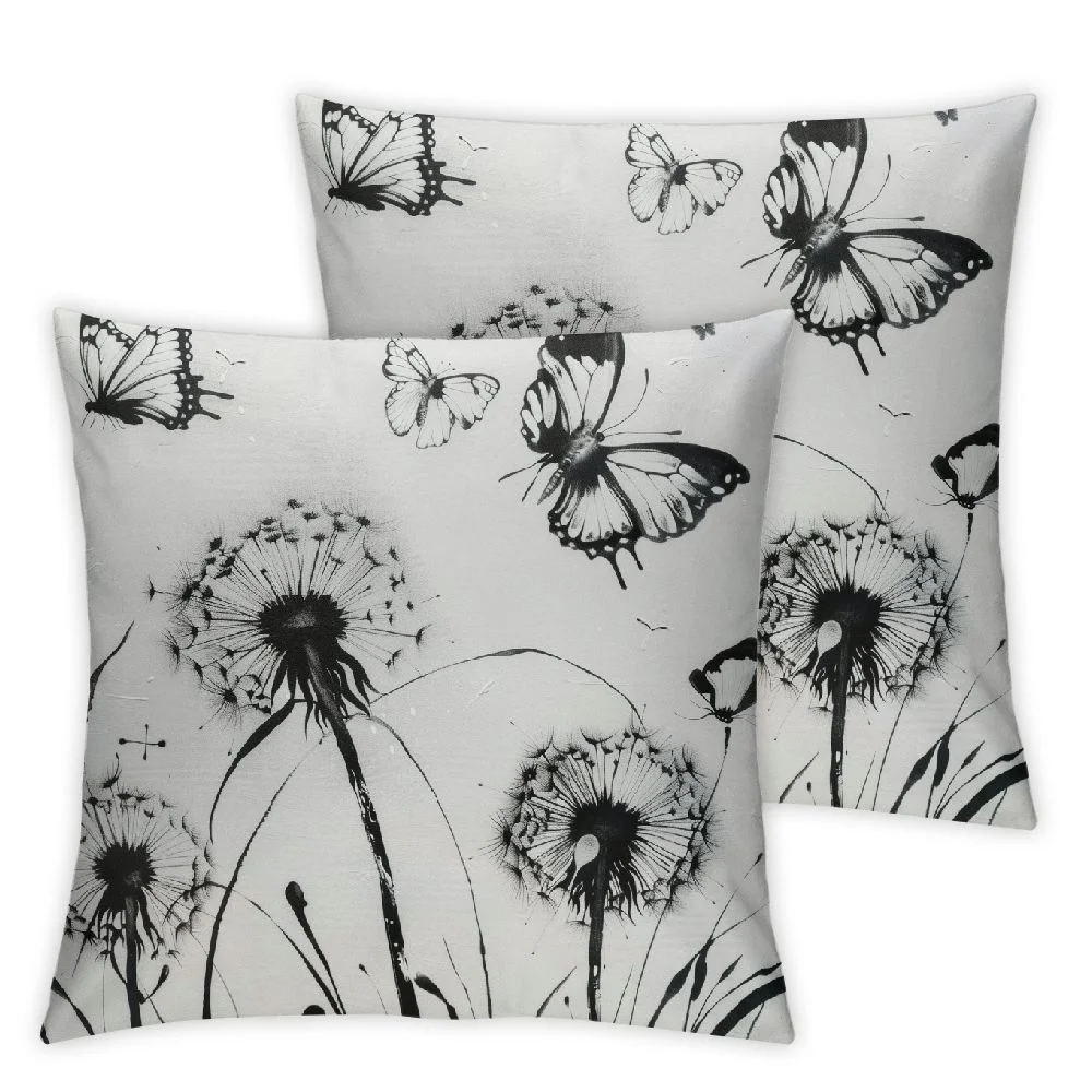 MAXIAO Pillow Covers Set of 2 Dandelion Butterfly Black Throw Pillow Covers Decorative Pillow Covers for Couch Bed Chair Outdoor White