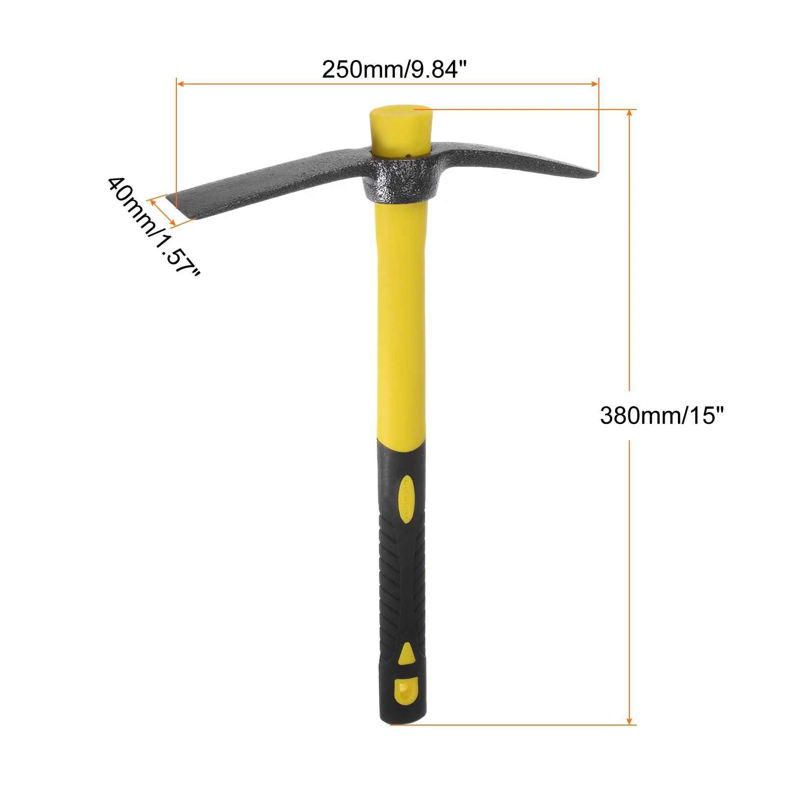 Uxcell Pick Mattock Hoe 15 inch Steel Forged Weeding Garden Pick with Yellow Fiberglass Handle Garden Hoe Garden Tool