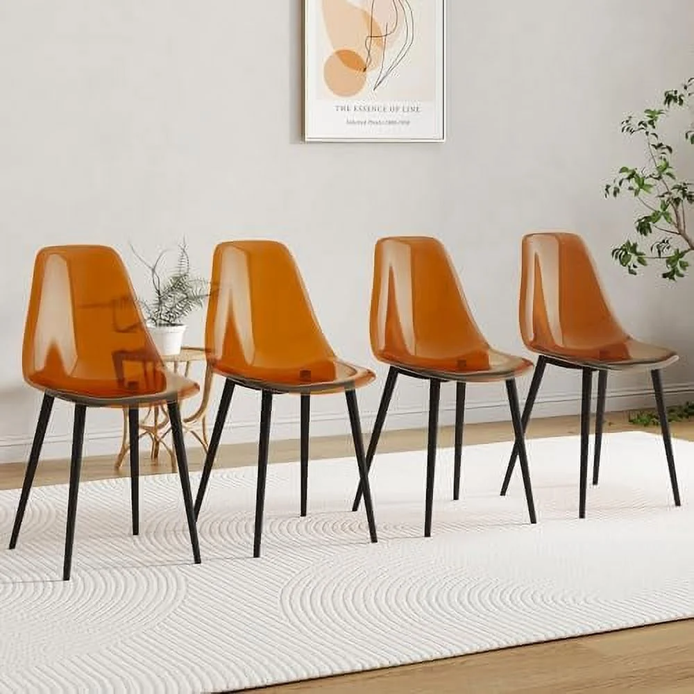 HYHBIBOOM Clear Dining Chairs Set of 4  Clear Acrylic Chair with Metal Legs  Modern Kitchen Chairs Ideal for Counter Dining Room Living Room Outdoors Lounge - Gold