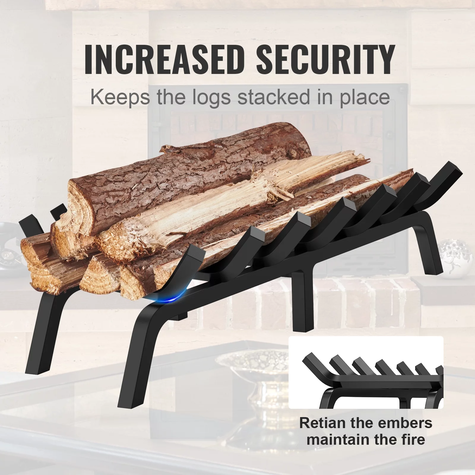 SKYSHALO 30 inch Fireplace Log Grate Powder-coated Steel wood Burning Rack Holder