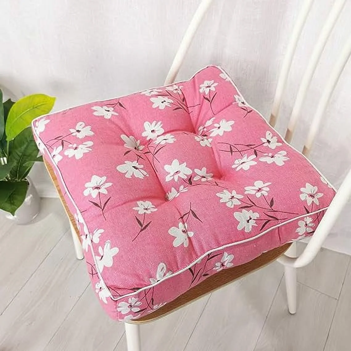 Namzi Bohemian Soft Patio Chair Pads Indoor Office Home Kitchen Square Dining Chair Cushion Pillow Pink Flower 18