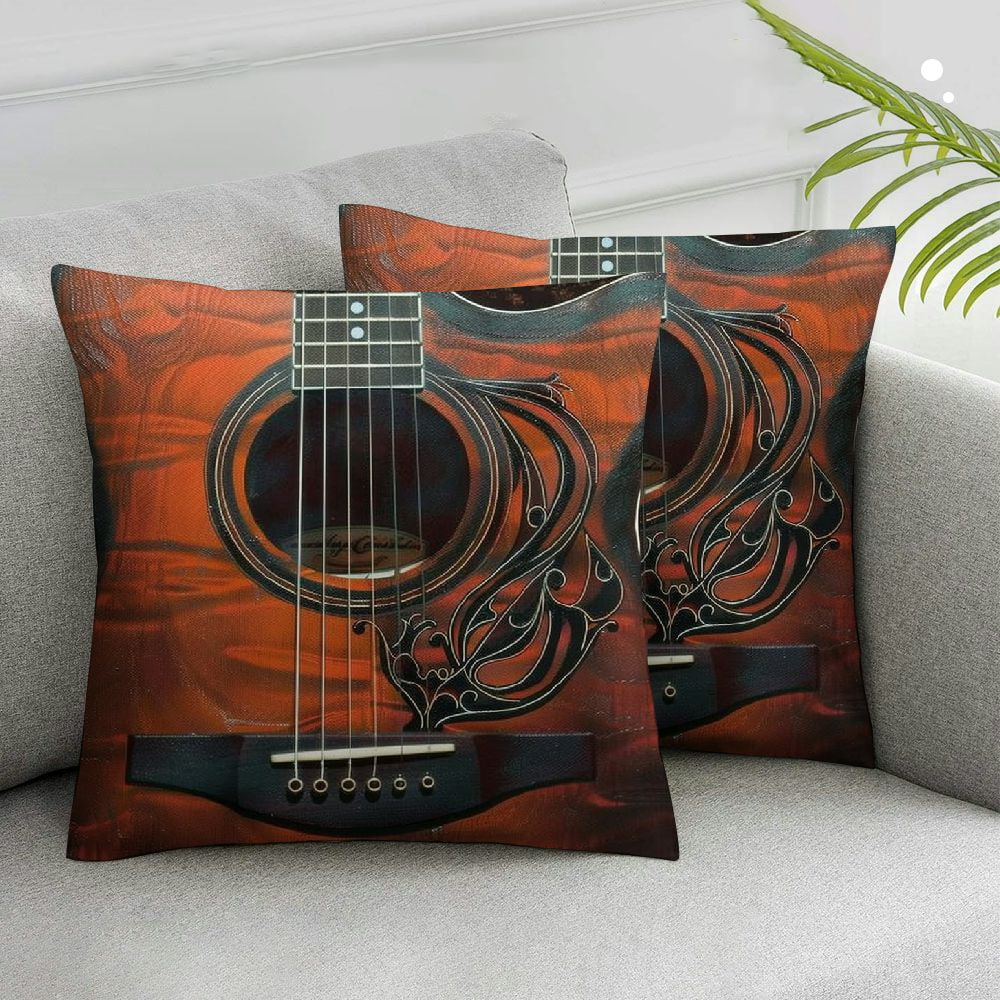 Acheng Throw Pillow Covers Guitar Music Speaks Messenger Electric Musician Where Words Fail Spruce Top Acoustic Decorative Pillow Cases Home Decor Square Pillowcases,2 Pcs White