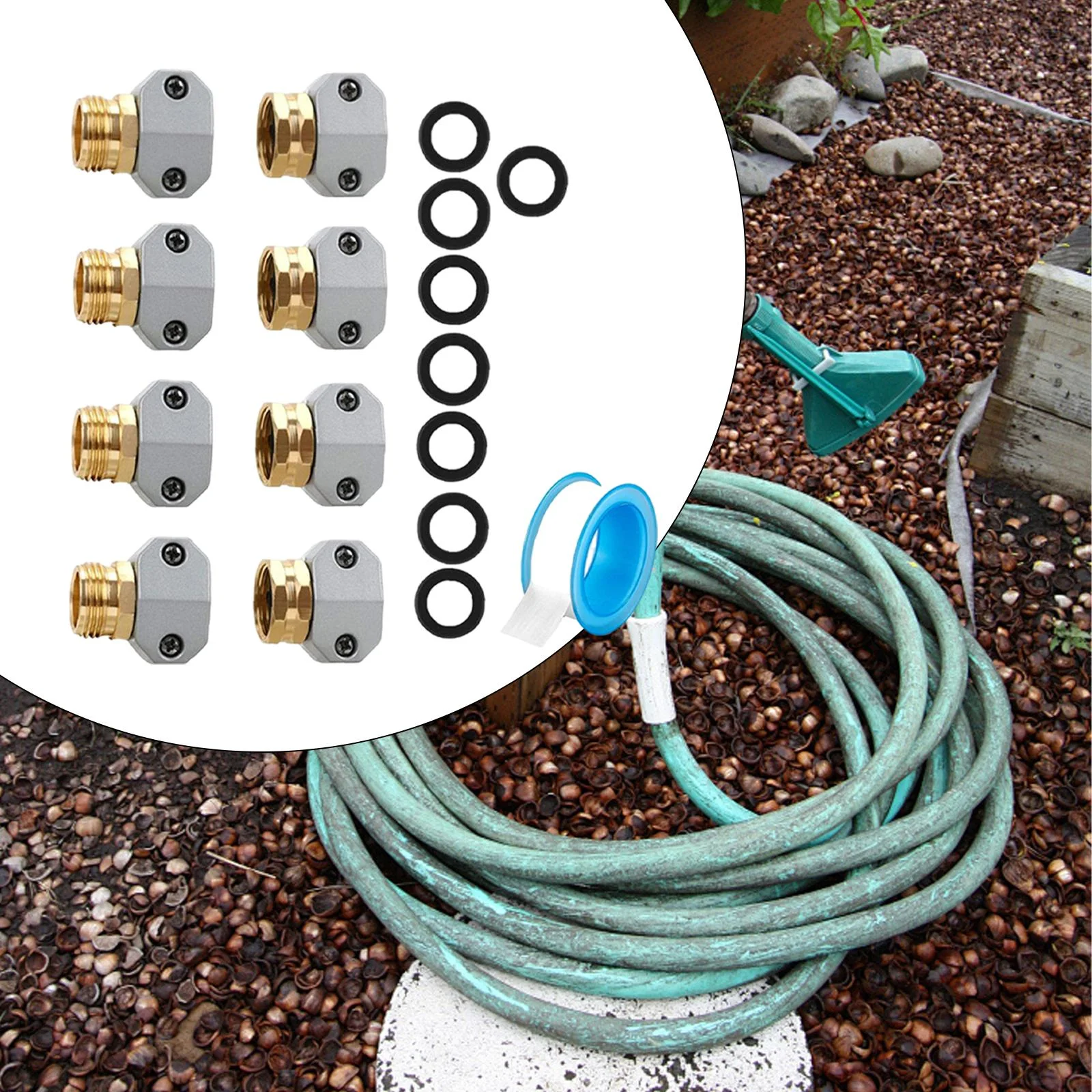 jicheng Garden Hose Repair Set Garden Hose Repair Fittings Fit 3/4 inch and 5/8 inch Hoses with Rubber Washers Garden Hose End Mender 4 Sets