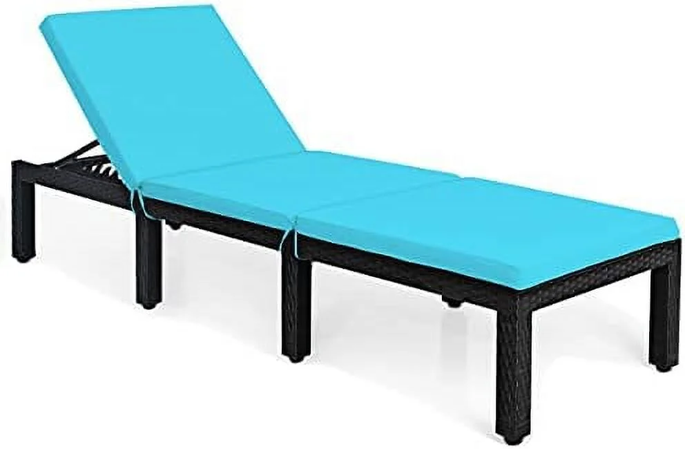QYFZBIM Patio Rattan Lounge Chair Outdoor Adjustable Reclining Wicker Chaise Chair with Backrest Cushion