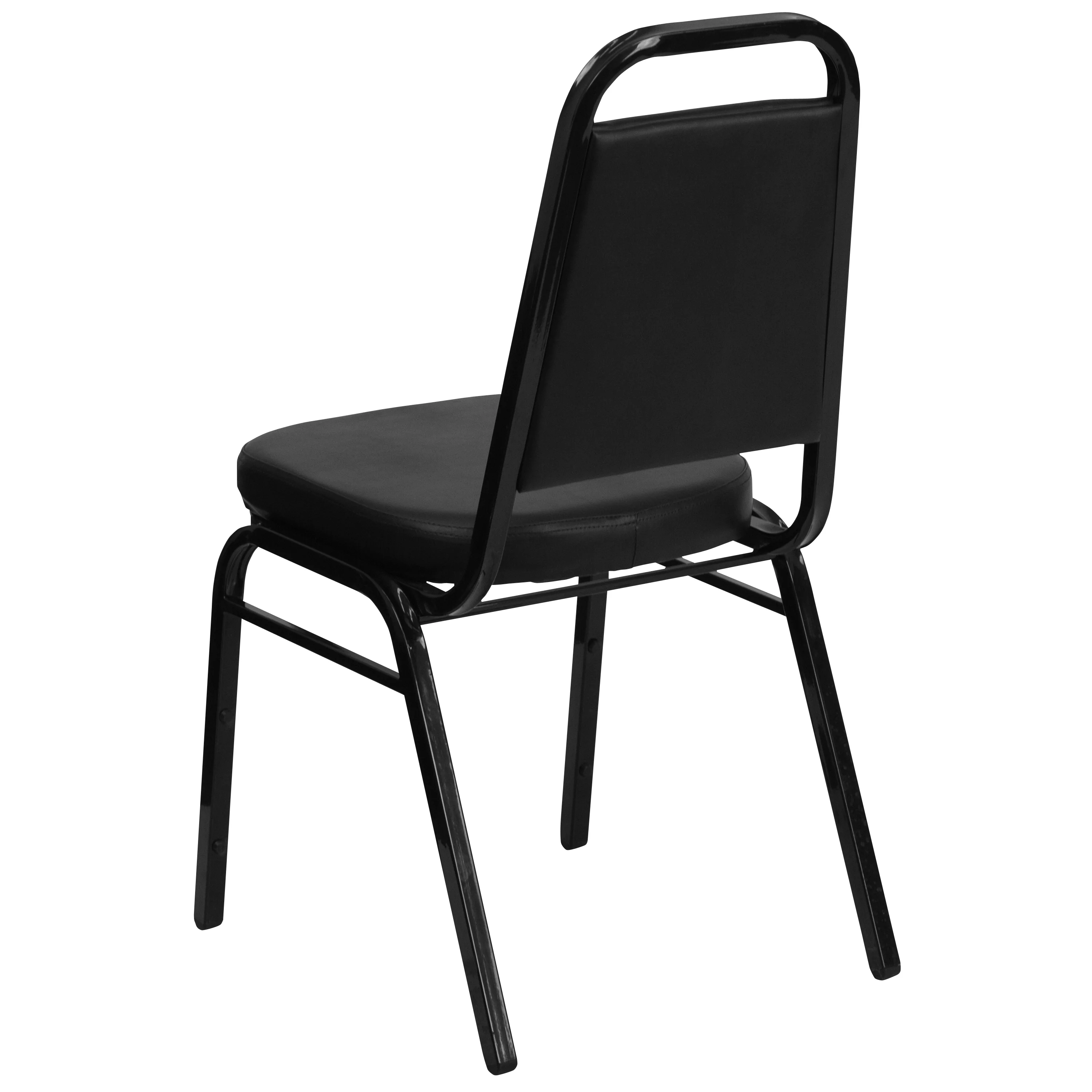 Emma + Oliver Trapezoid Back Banquet Chair, Black Vinyl/Black Frame 2.5