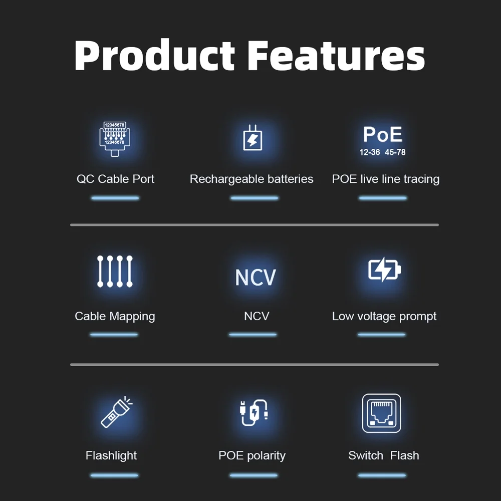 tester,Auto Off Et606 Withstand Of 60v Tester Cable Check Port Tester Handheld Functions Battery Indicator Auto Cable Port Tester Of 60v With Indicator Auto Switch Poe Withstand