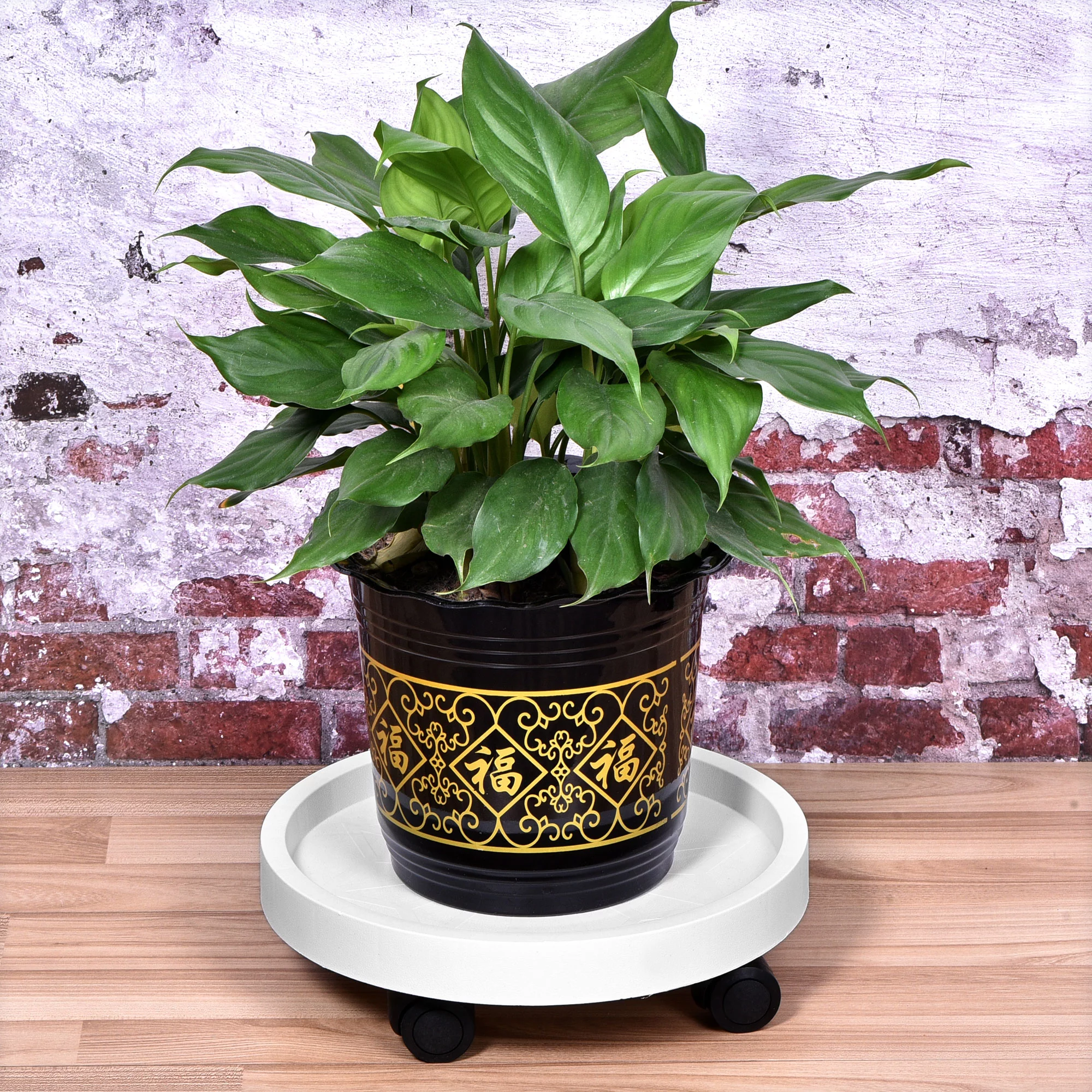 Unique Bargains Round Plastic Plant Pallet with Wheels Flowerpot Dolly