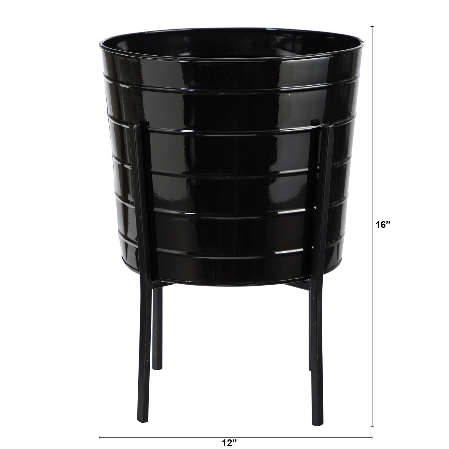 HomeStock 16In. Mid-Century Marvel Metal Ribbed Planter