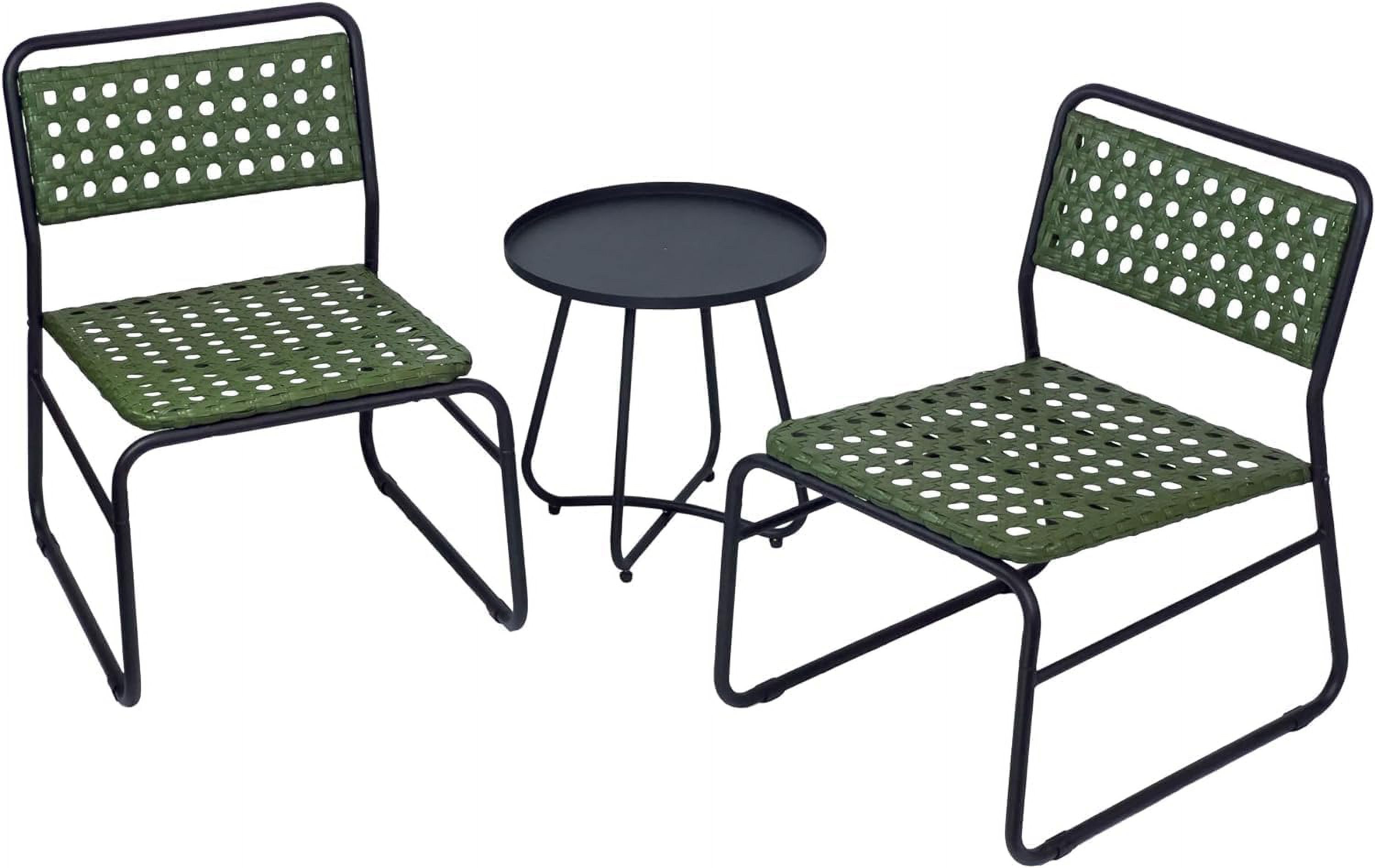 ZWNLKQG 3-Piece Outdoor Patio Bistro  and Chairs   Rattan Wicker Cast Aluminum Patio   Green (PBS-004GRN)