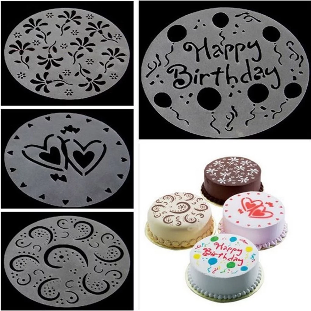 4Pc/Set Bakery Tools Decorating Stencils Flower Heart Sugarcraft Cake Mold Mould Birthday Party DIY