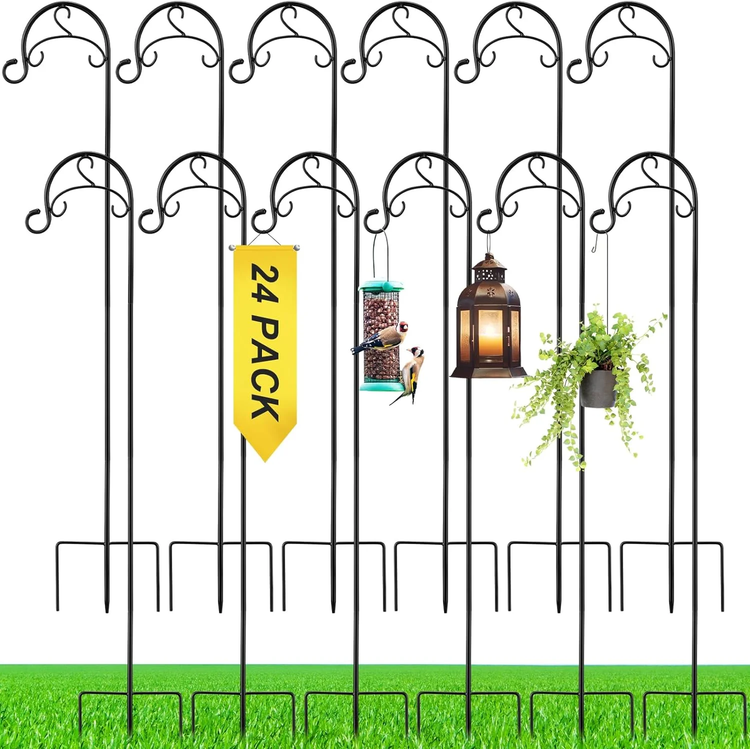 24 Pcs 35 Inch Adjustable Shepherds Hook Metal Outdoor Garden Hook Rust Resistant Steel Plant Hooks and Hangers Bird Feeder Hook for Outdoor Hanging Plant Solar Light Bird Feeder Wedding, Black