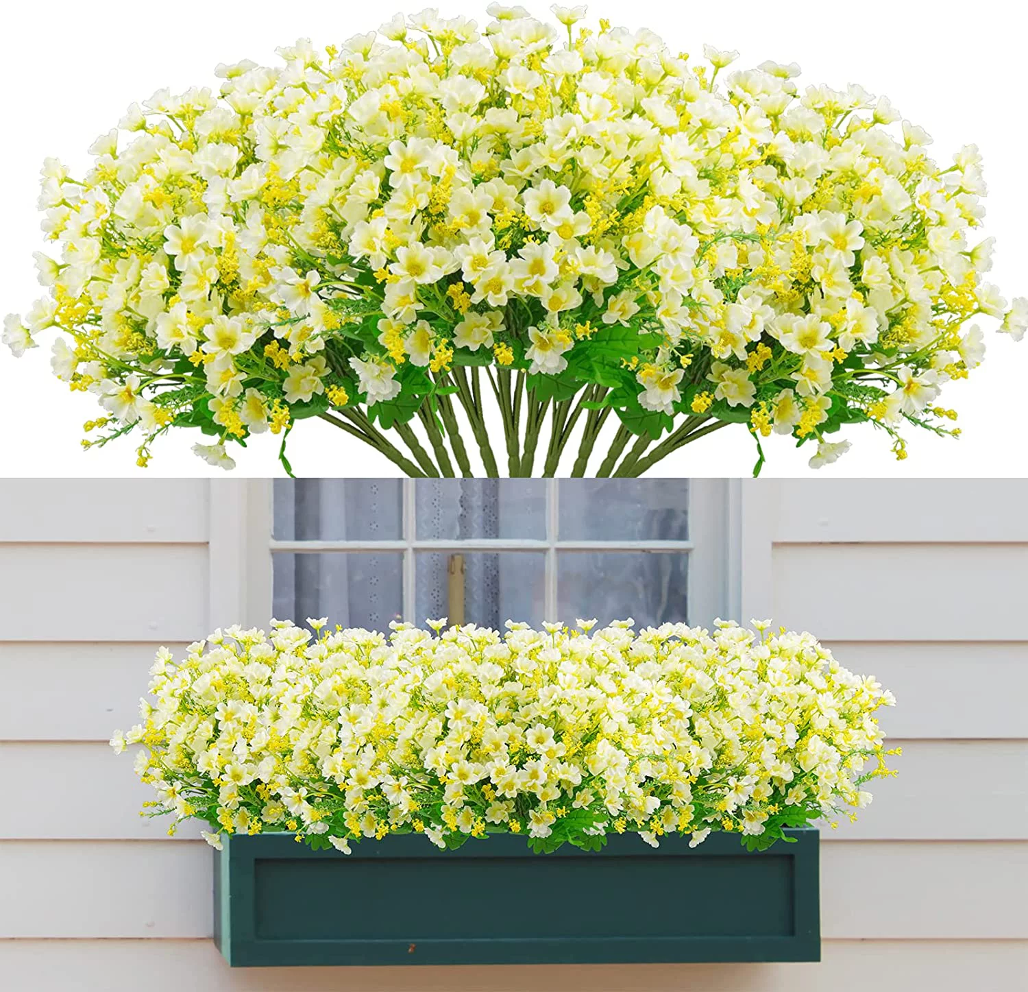 Artificial Flowers for Outdoors, 12 Bundles Fake Flowers Bulk UV Resistant Daisy Flowers Plastic Greenery Shrub Plant Window Box Flowers for Wedding Garden Home Porch Summer Decor White