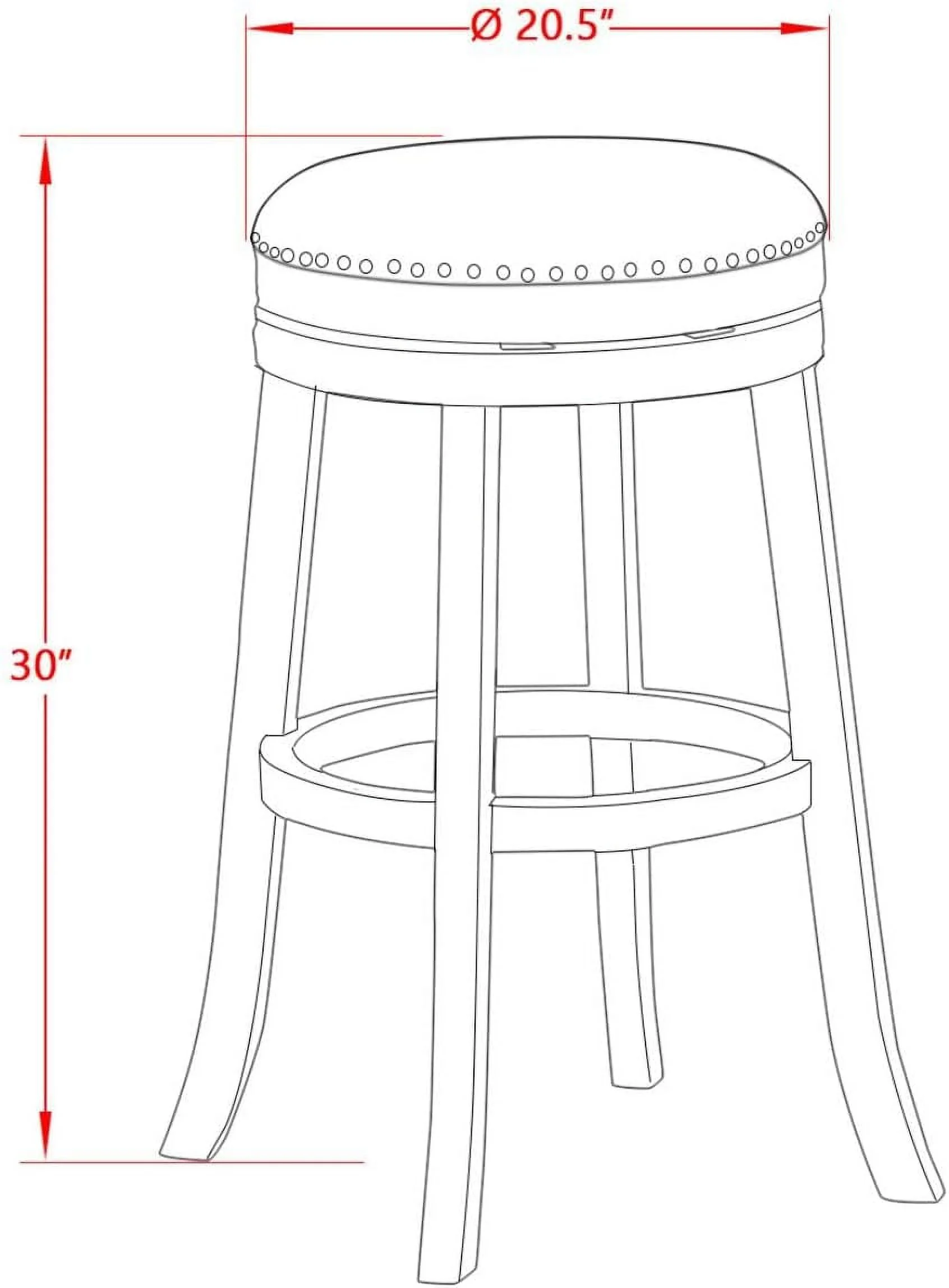 Devers Counter Height Barstool - Round Shape Vegas PU Leather Upholstered Backless Chairs, 30 Inch Height, Oak