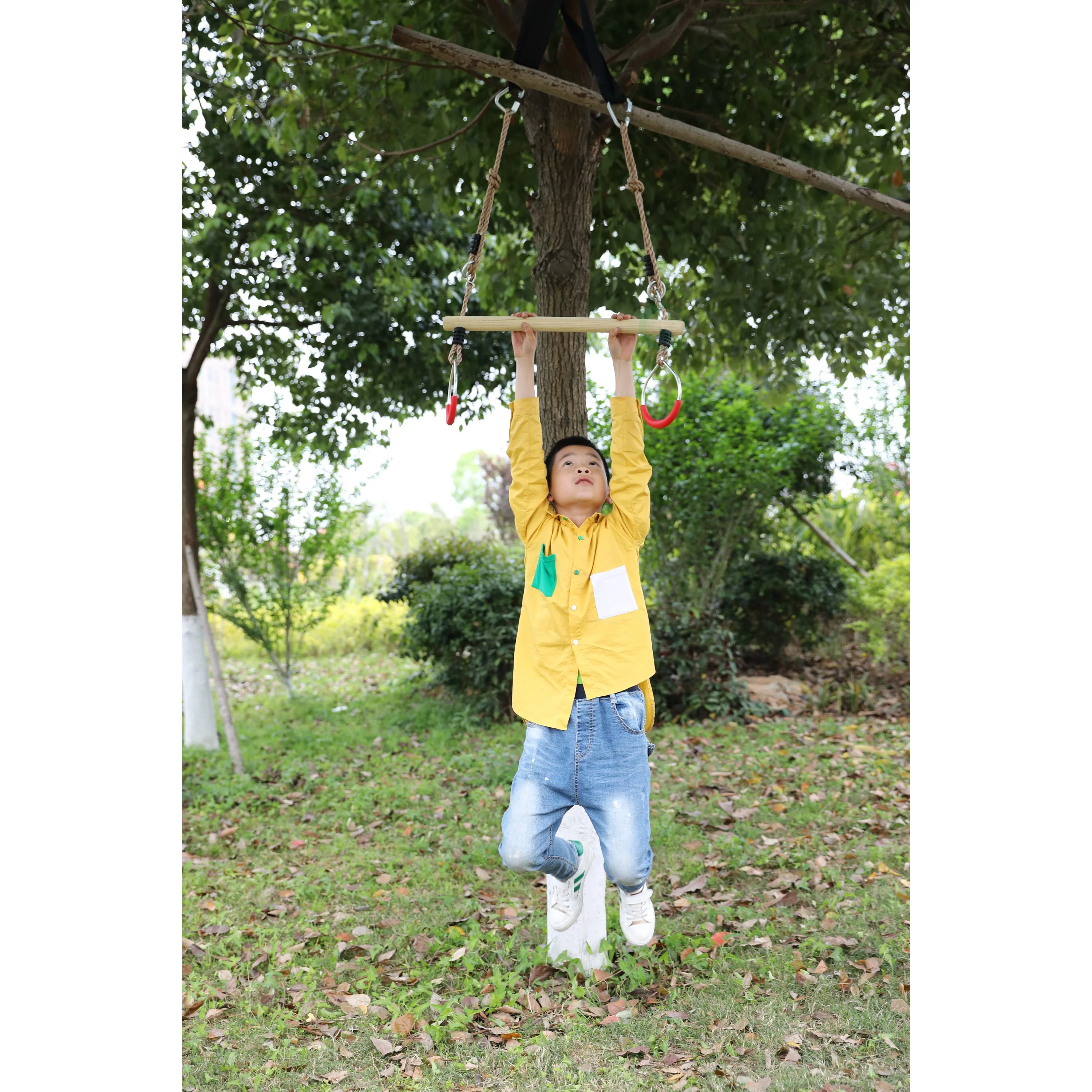 Kids Trapeze Swing Bar with Rings with Hanging Ropes