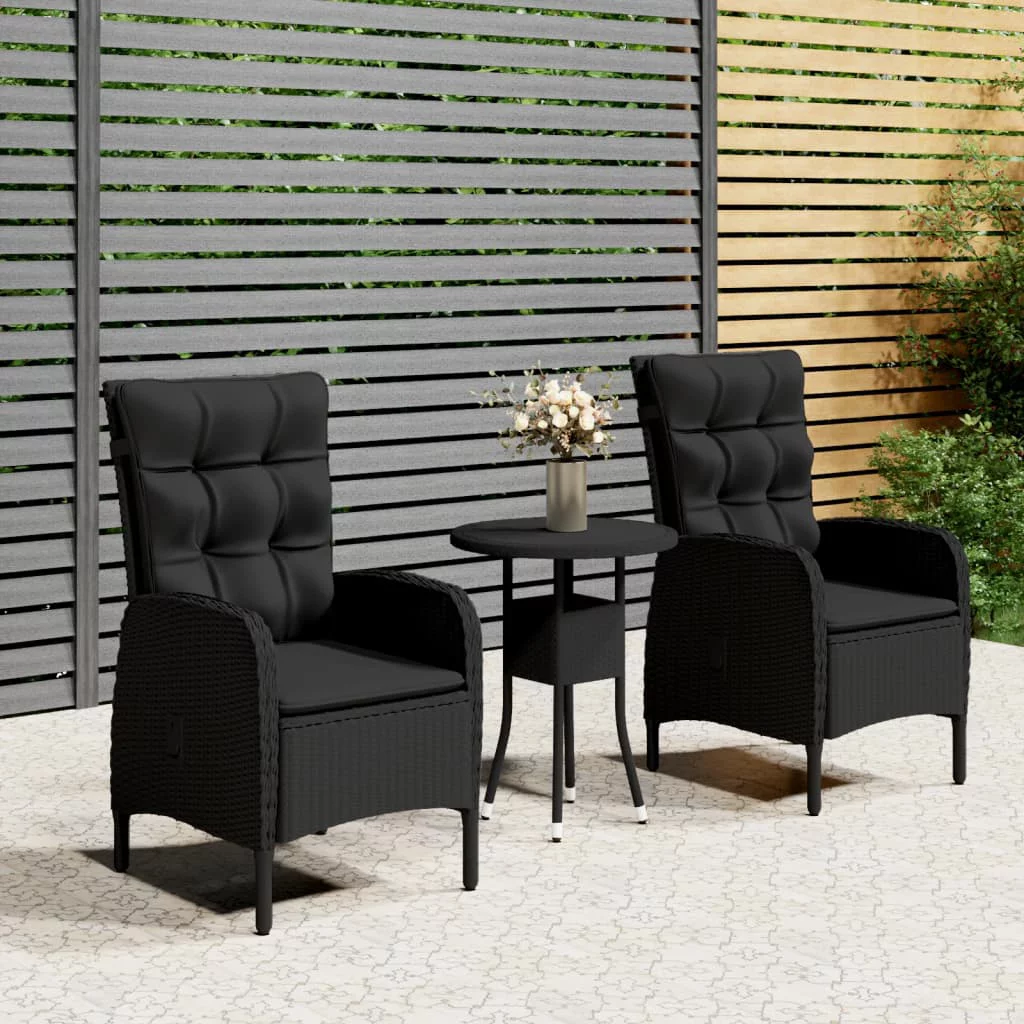 Anself 3 Piece Patio Bistro Set Poly Rattan Black