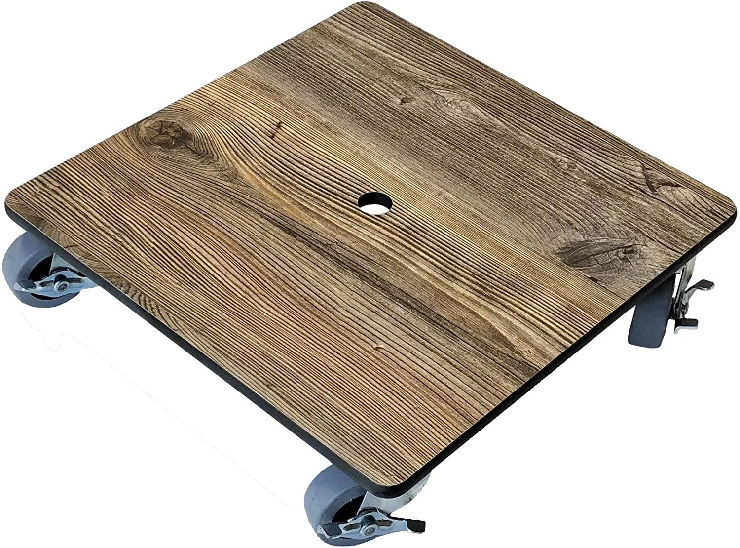 Foreman Plant Caddy Square 12 inch Heavy Duty 300 Lbs Capacity Flower Pot Holder Rack Planter Stand Premium HPL Plastic Wood Grain with Metal Lockable Caster Wheels Outdoor Indoor Dolly Cart, Amaretto