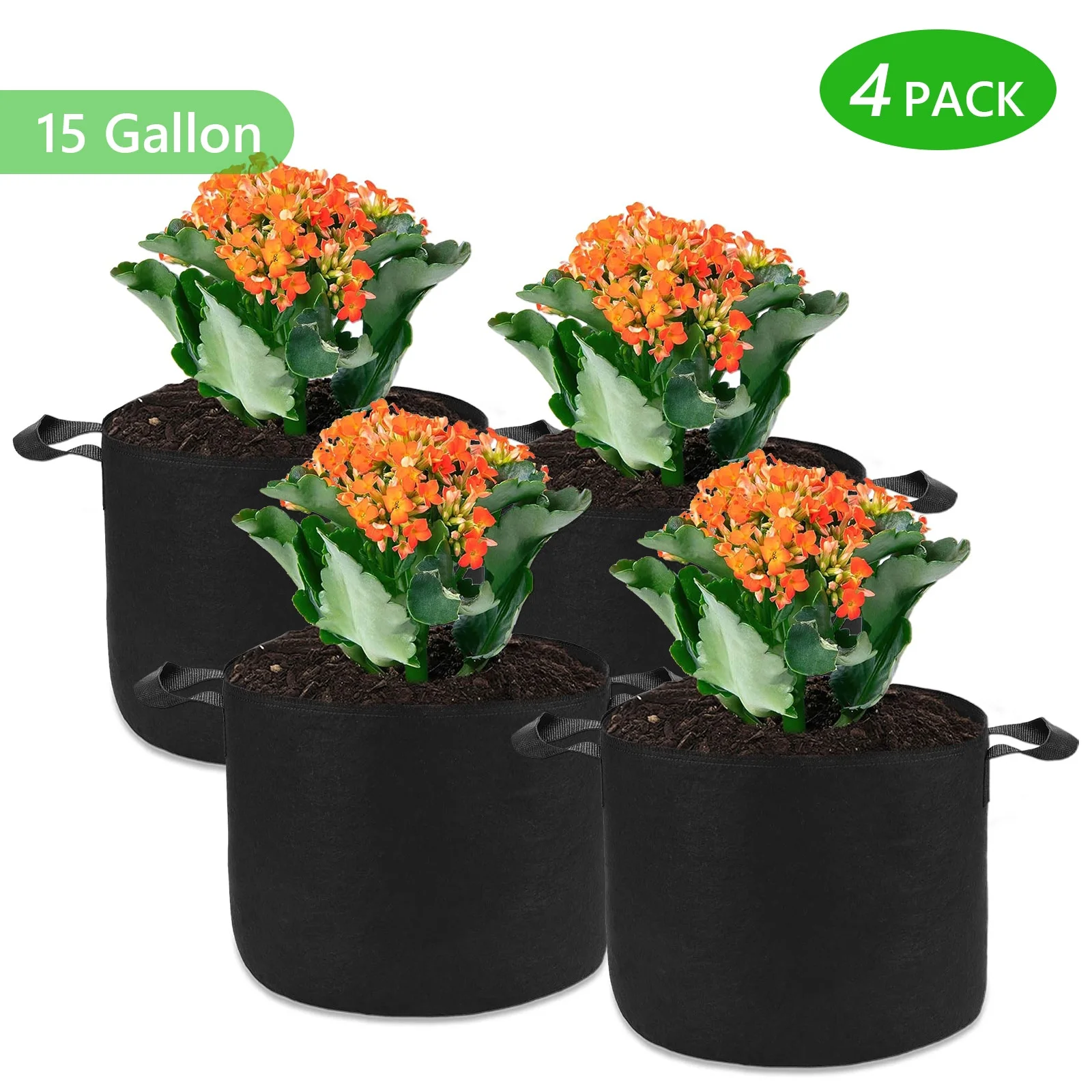 Tripumer 4 Pack Plant Grow Bags 15 Gallon Planting Bags Plant Bags with Handles Heavy Duty Gardening Planter for Vegetable Herbs and Flowers Black