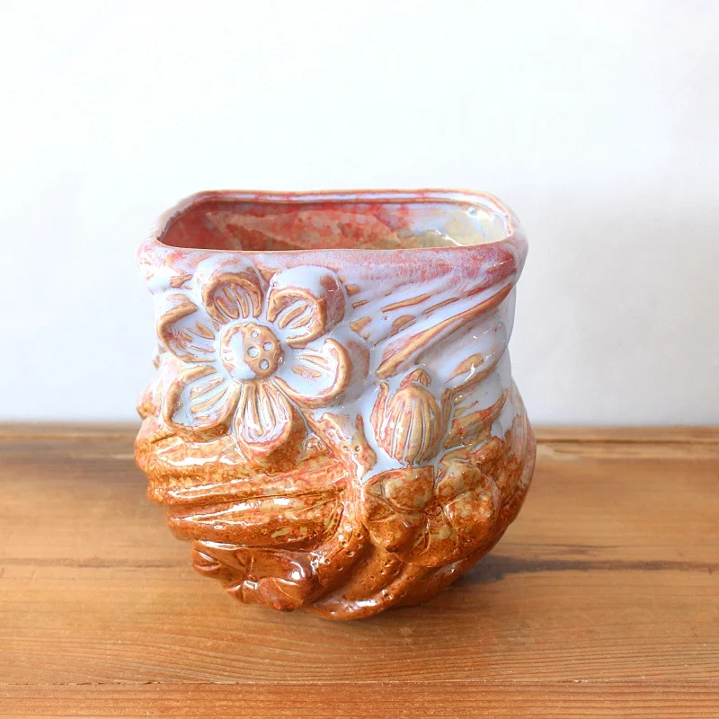 Ceramic Succulent Planter - Tree Stump Design Flower Pot for Succulents - Bonsai Pot