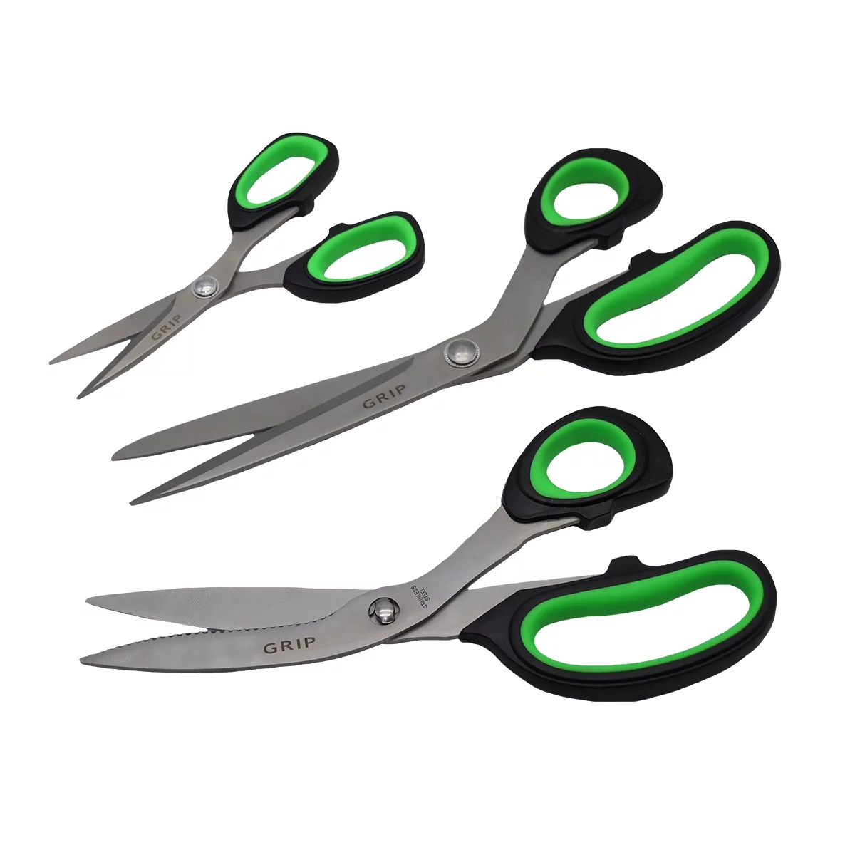 Grip Titanium 3 pc Scissors Set - Stainless Steel Titanium - Paper, Mesh, Plants, Rope, Fabric, Plastic