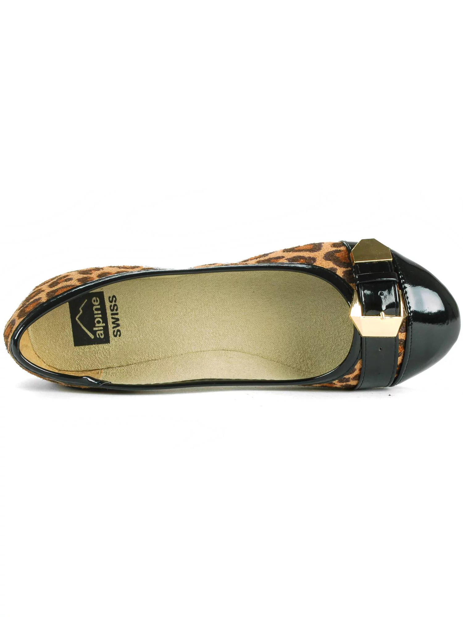 Alpine Swiss Daphne Womens Cheetah Ballet Flats Faux Patent Leather Buckle Shoes