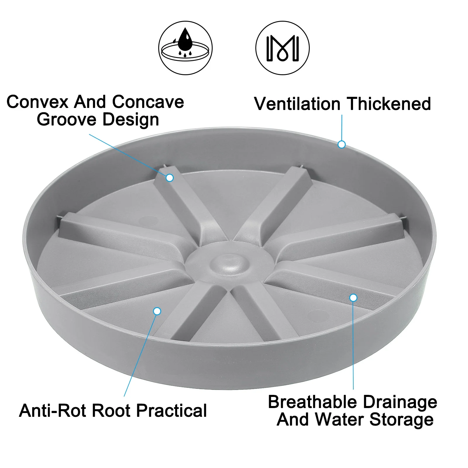 Uxcell 9 Inch Plant Saucers Tray, Durable Plastic Round Flower Pot Drip Tray, Grey 4Pcs