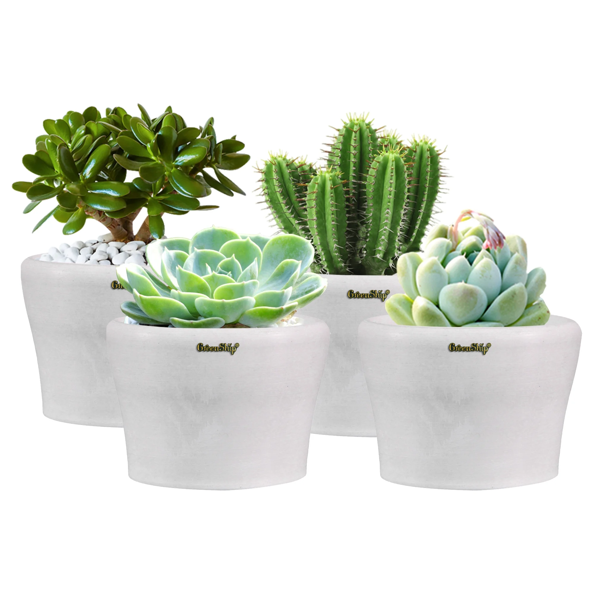 GreenShip 4 Pack Planters for Indoor Plants,5 Inch Planters with Drainage Hole,Modern Plant Pots,Windowsill Planters Set, Home Office Decor Flower Pots,White