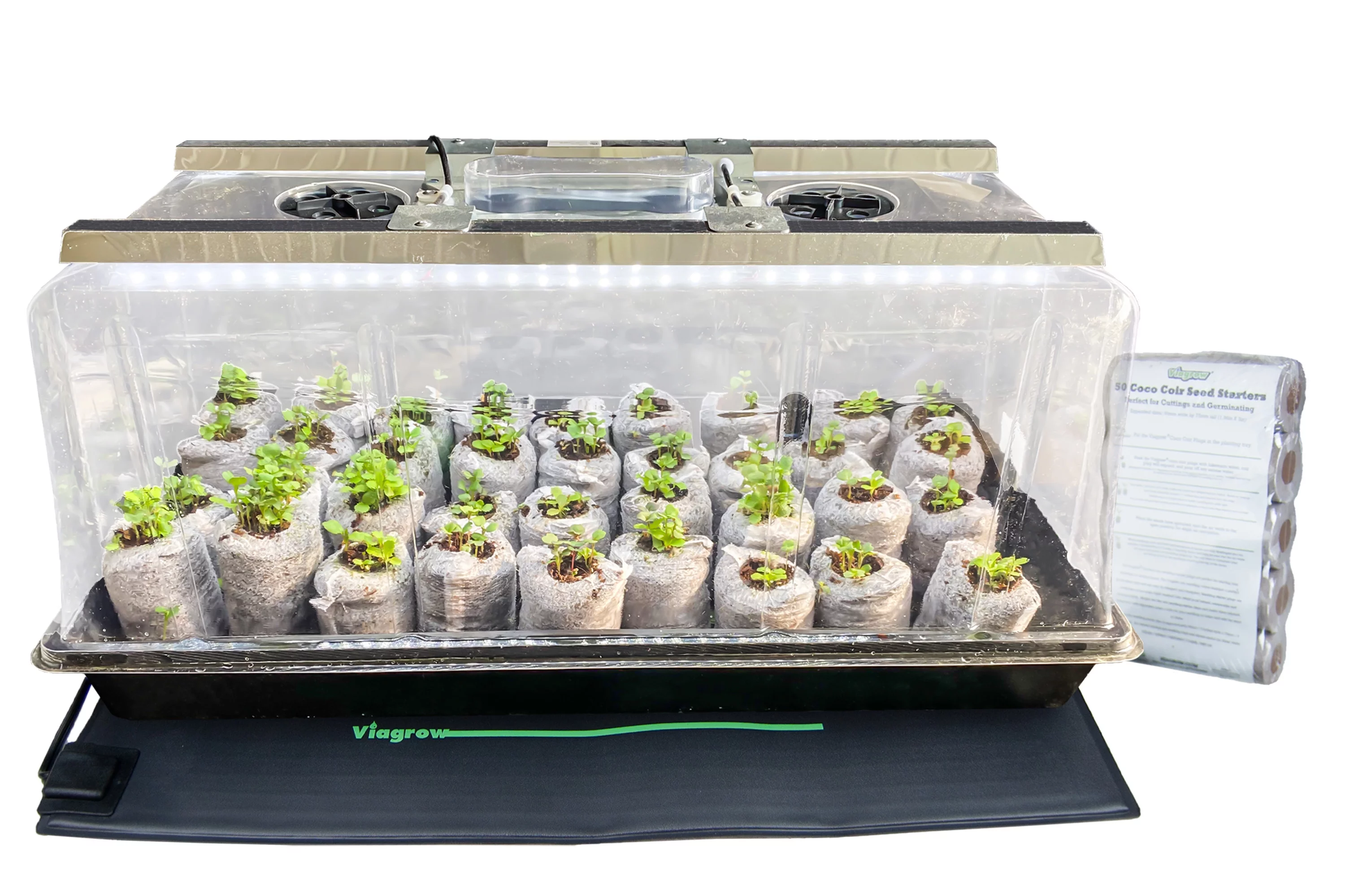 Viagrow Seedling Station Deluxe Kit with LED Grow Light, Propagation Dome, 4X Durable Seedling Tray, 50 Coir Seedling Starters & Heat mat
