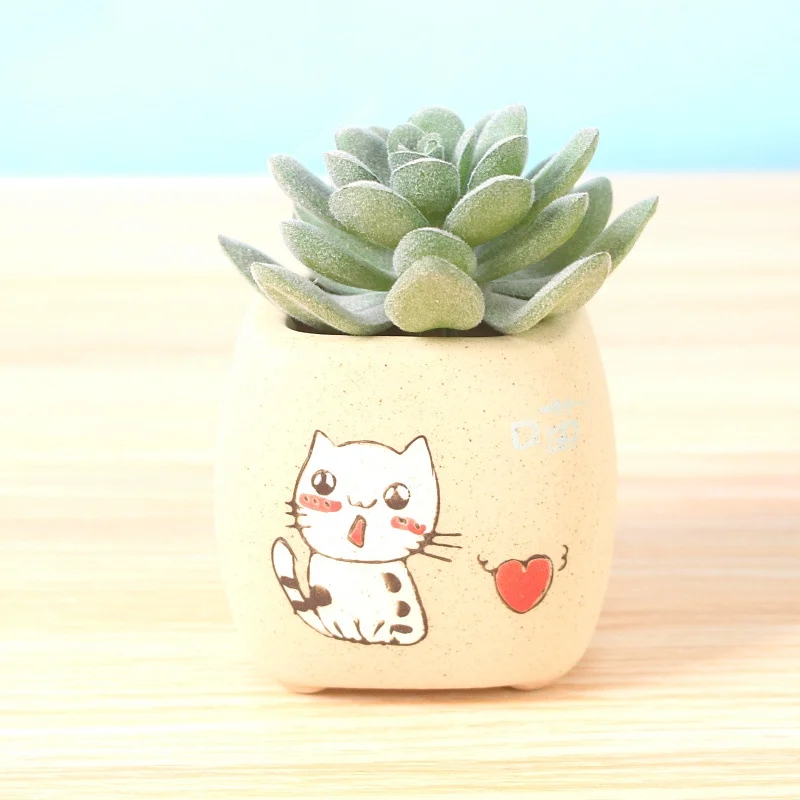 LivNxt Ceramic Succulent Planter - Hand-Painted Cartoon Succulent Plant Pot Nursery Pot Desktop Planter
