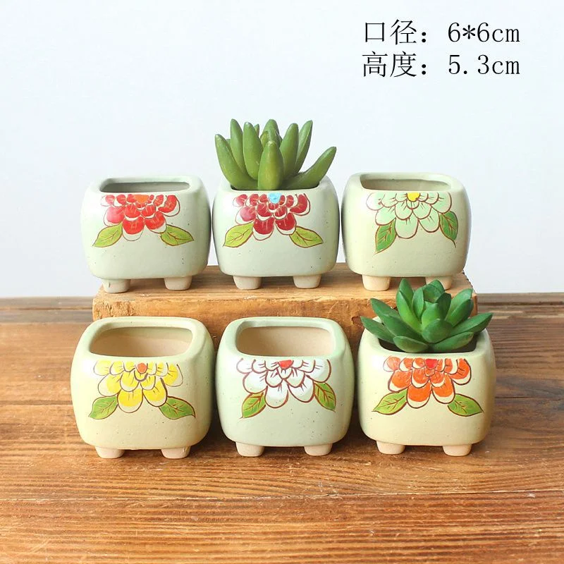 Ceramic Mini Succulent Planter - Hand-painted Thumb Pot for Seedlings